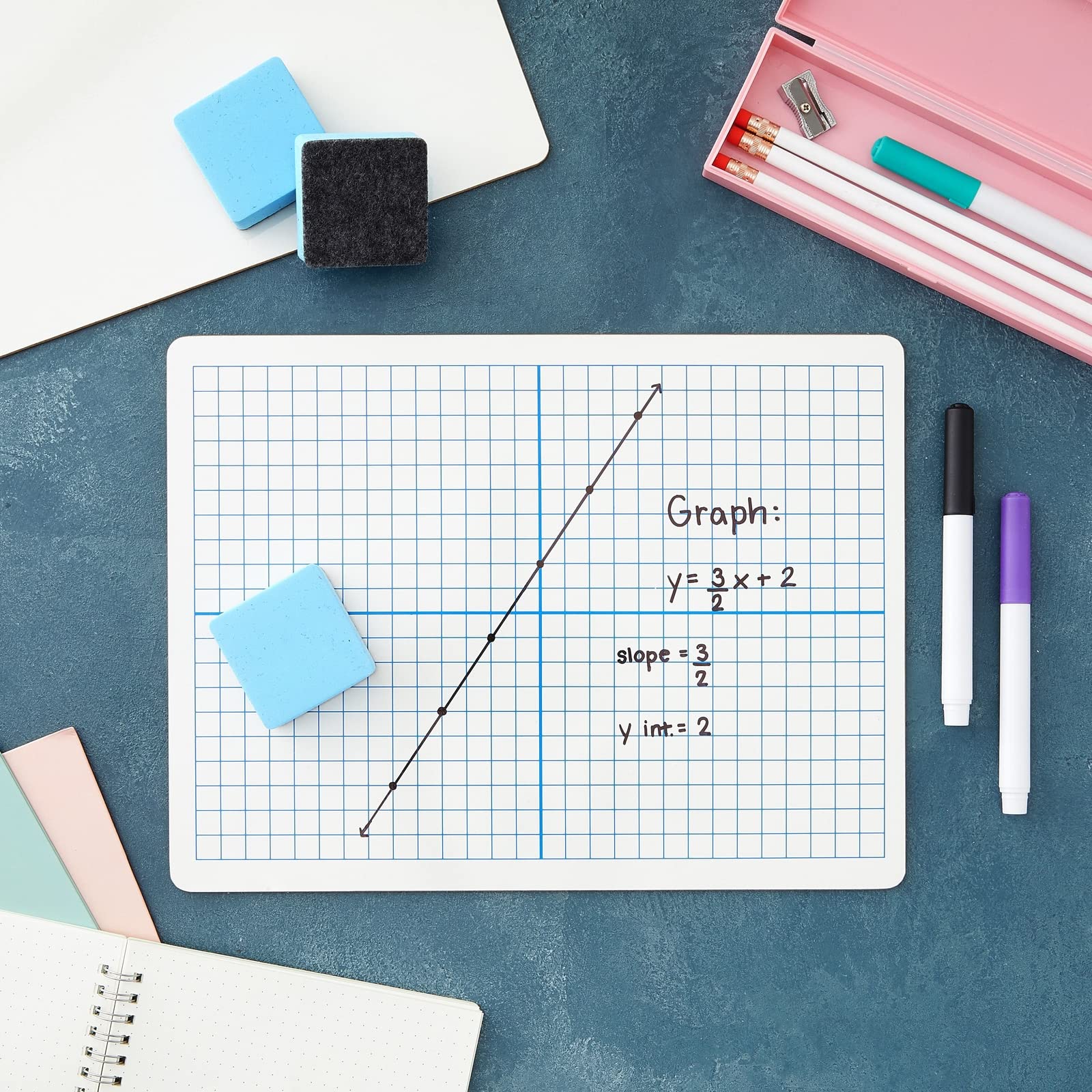 12 Pack XY Axis Graph Whiteboard 9 x 12, Dry Erase Double-Sided Lap Board with 12 Erasers for Students (24 Piece Set) - Image 2