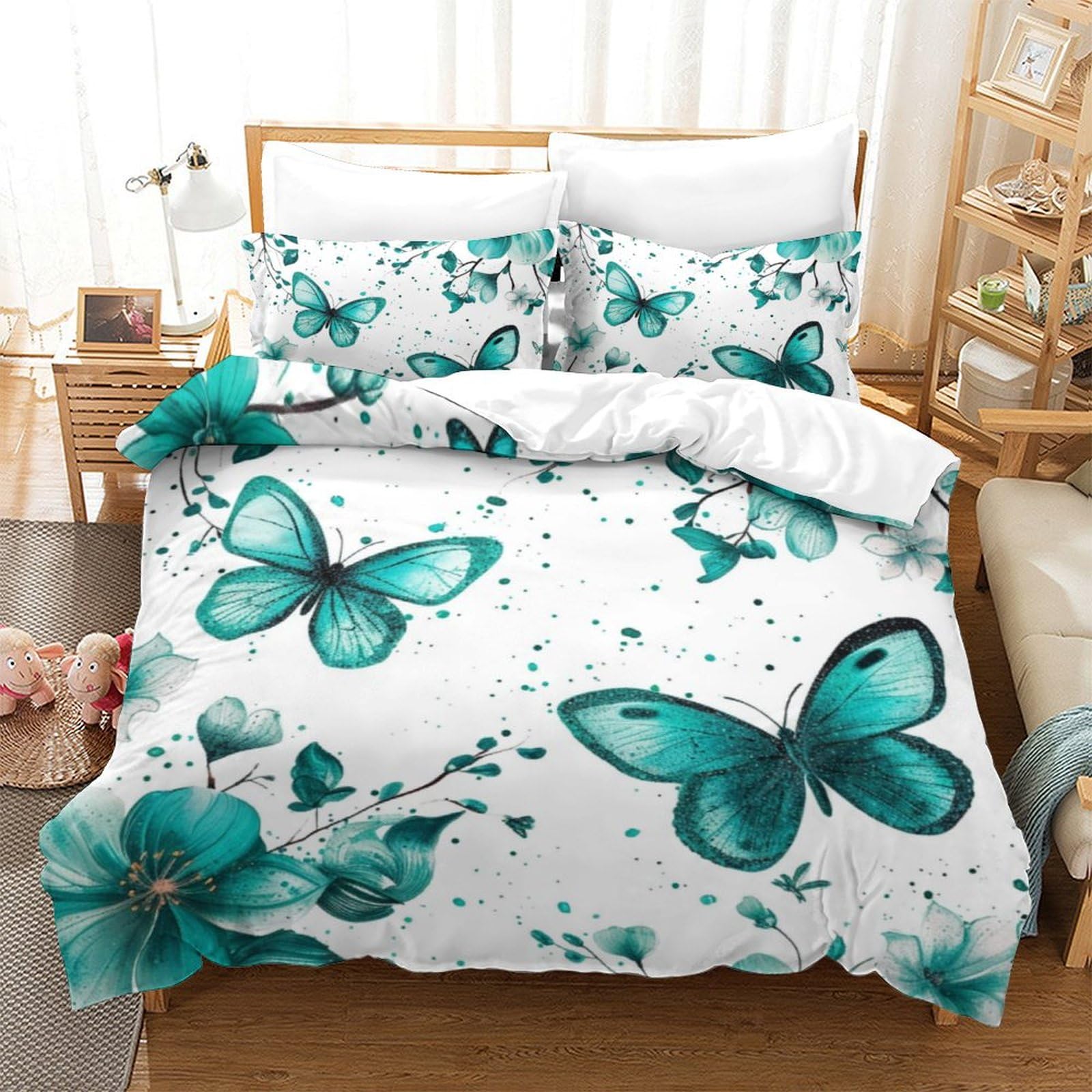 Housse de couette papillon 3D 200x200 microfibre avec taies d'oreiller pour lit double ado