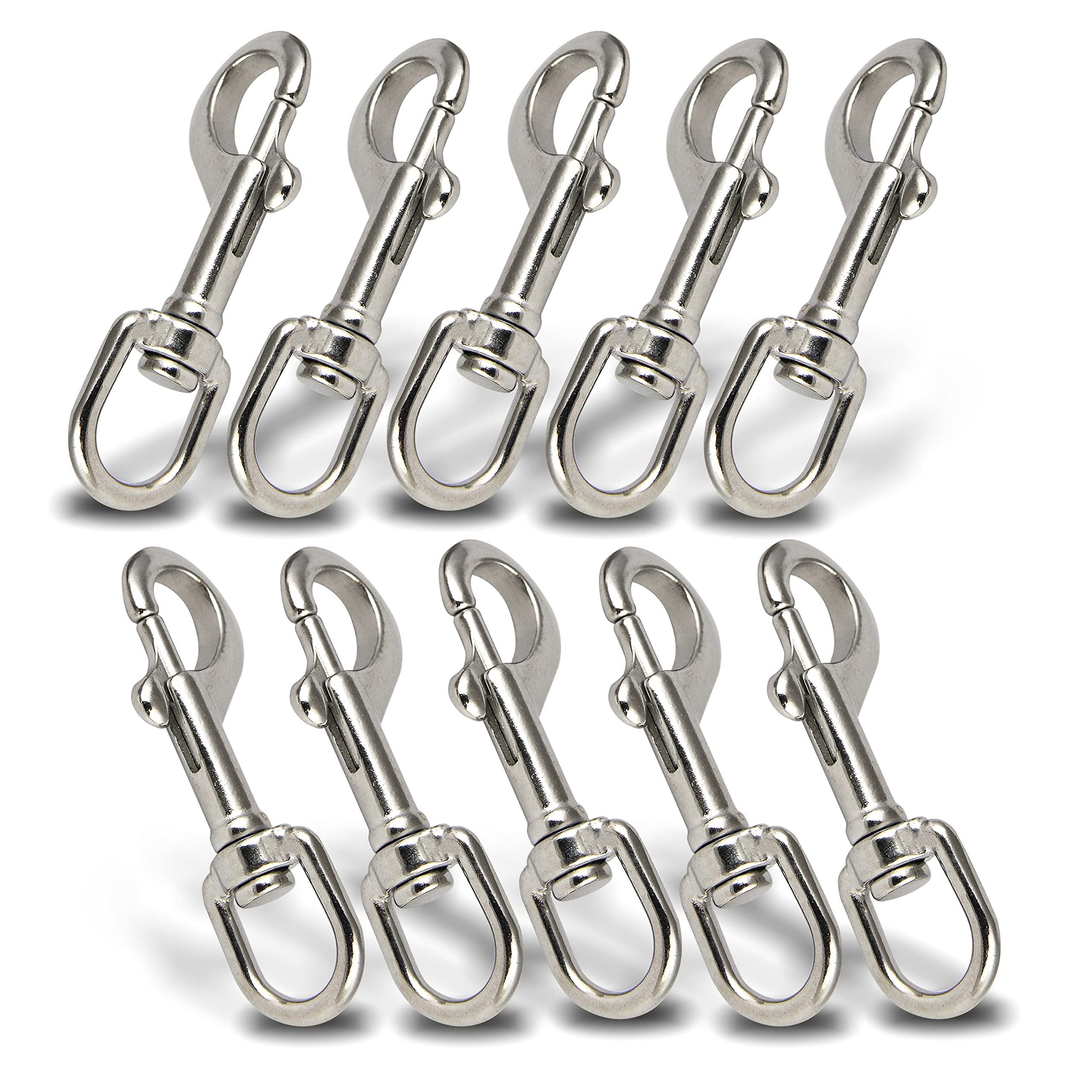 PROTECH Wirbelkarabiner Edelstahl A4 (V4A) – 64mm Karabinerhaken mit Drehgelenk – Rostfreier Bolzenkarabiner für Hundeleinen, Taschen & Segeln – Schnellverschluss (10 Stück)