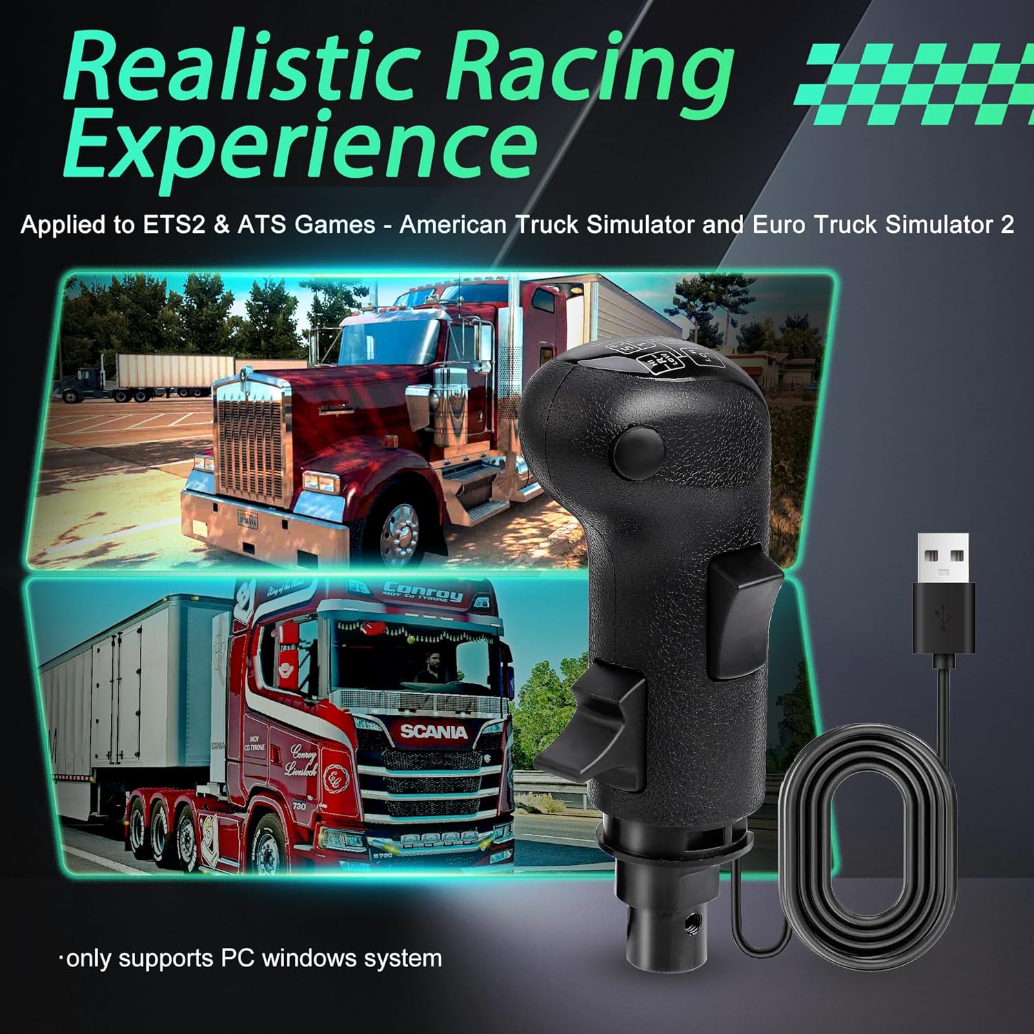 CNSPEED USB Truck Simulator Shifter, Gearshift Knob for ATS & ETS2 Games, PC Sim Racing Shifter Compatible with Logitech G29 G25 G27 G920 Thrustmaster TH8A and Fanatec SQ - Image 5