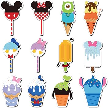 BOpusail 12Pcs Summer Ice Cream Mouse Cruise Door Magnets Cartoon Style Ice Cream Cruises Door Decals Decor Refrigerator Garage Door Magnet Waterproof Magnetic Sticker for Holiday Carnival Ships Cabin