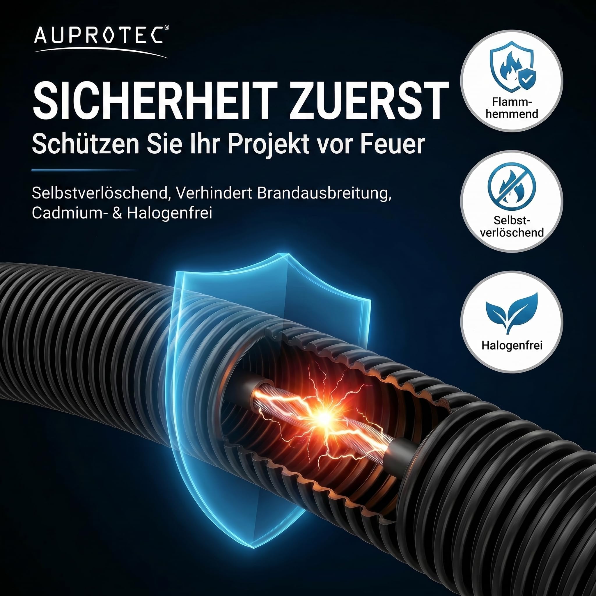 AUPROTEC Wellrohr geschlitzt NW 12 / Innen-Ø 12,5 mm, 50m, Schwarz | Polypropylen, PP-MOD, UV-beständig, Hitzebeständig, Kabelschutzschlauch, Innen- und Außenbereich