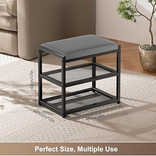 Miniatura 2 de ZHOOGE Otomana pequeña con almacenamiento, taburete de tocador de piel sintética, otomana de pies, taburete cuadrado de maquillaje para espacios