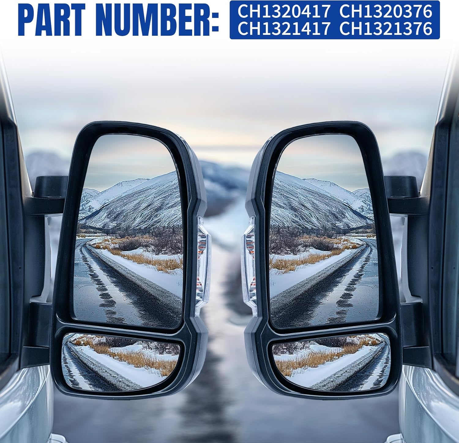 Driver & Passenger Side Mirrors (Pair) for Dodge Ram Promaster 1500 2500 3500 for 2014-2025, with Heated Power Glass Turn Signal Light Temperature Sensor Manual Folding