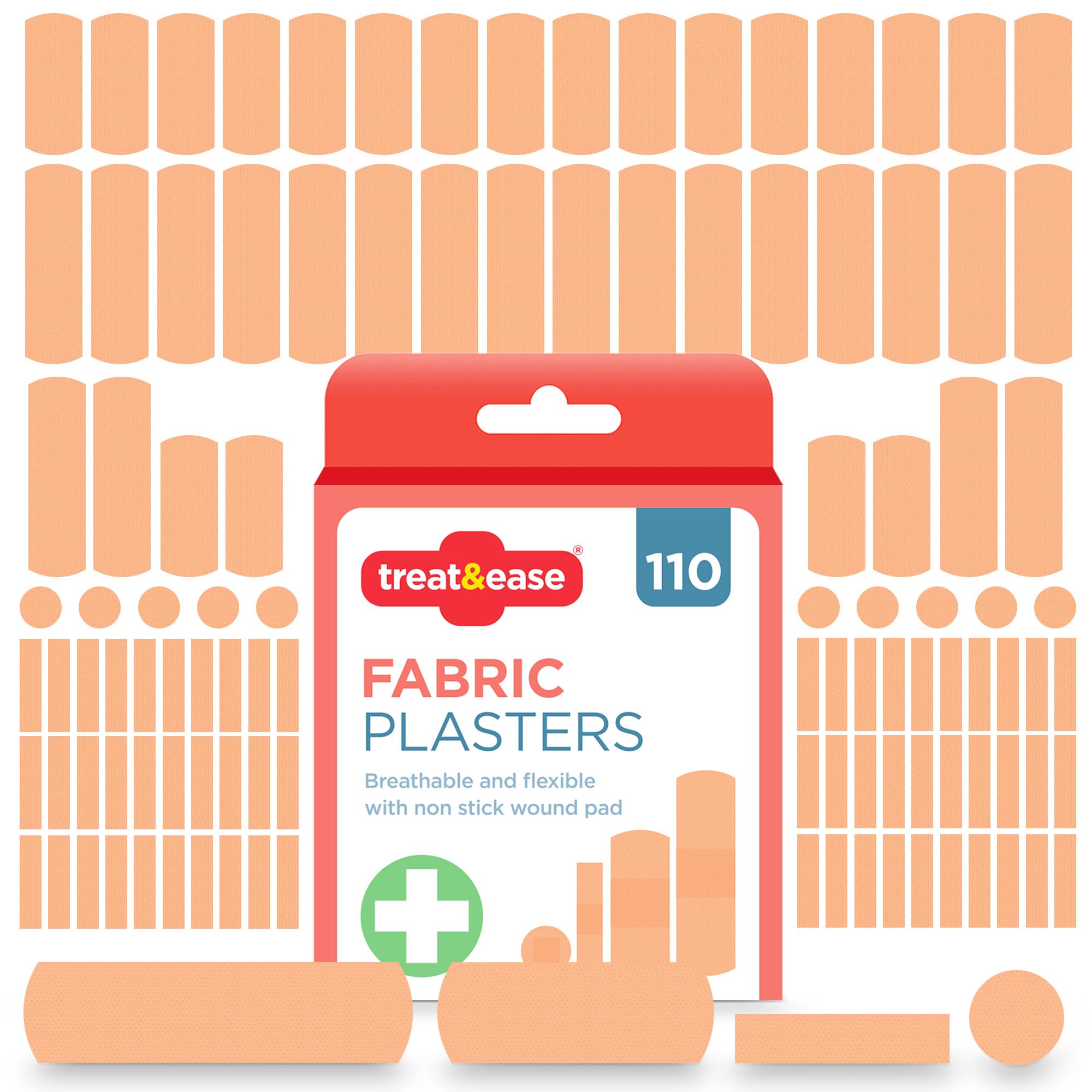 SOL 110pcs Fabric Plasters & Dressing Supplies - Assorted Sizes for Cuts, Grazes, and Wounds - Breathable, Strong Adhesive, Flexible for Joints, Absorbent, Ideal for First Aid Kits and Daily Use