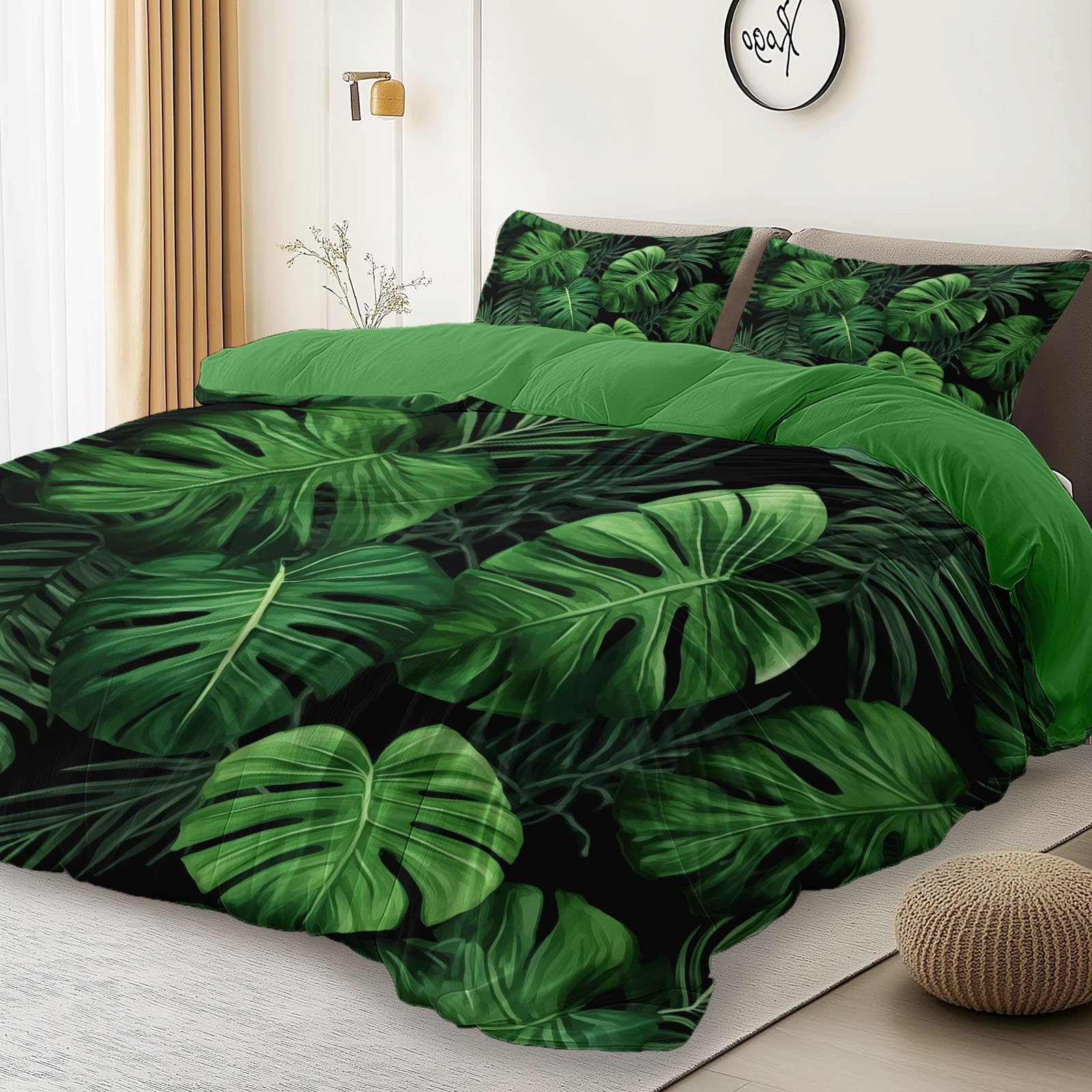 Zestaw pościeli Tropicalplantsmonstera miękki zestaw pościeli ze szczotkowanej mikrofibry poszewka na kołdrę z poszewkami na poduszki 230 x 220 cm prezenty dla mamy sypialnia dekoracja leśna zieleń