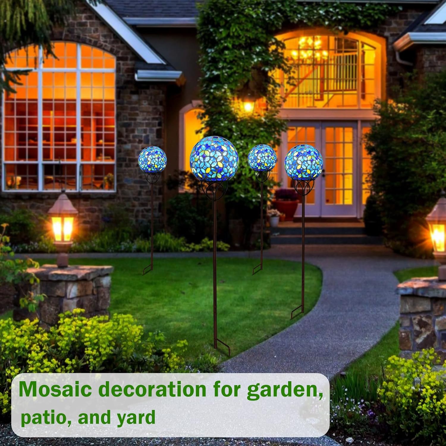 Solar Lights Outdoor Decorative, Solar Gazing Ball Mosaic Garden Stakes Decorative Waterproof Outdoor Lights for Pathway Yard Lawn Decoration (Blue)