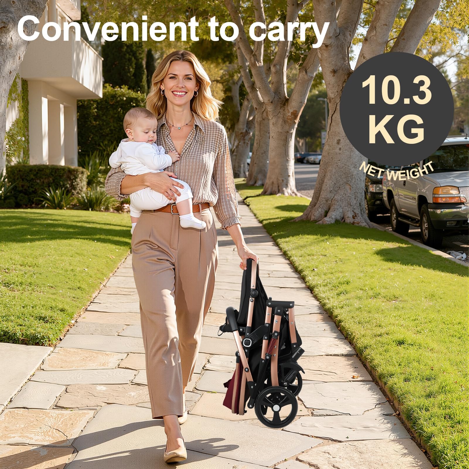 Poussette bébé 2 en 1 avec nacelle réversible, pliable à une main, naissance 0-36 mois, dossier réglable, capote ajustable, siège bébé haut, amortissement, harnais 5 points Vin rouge