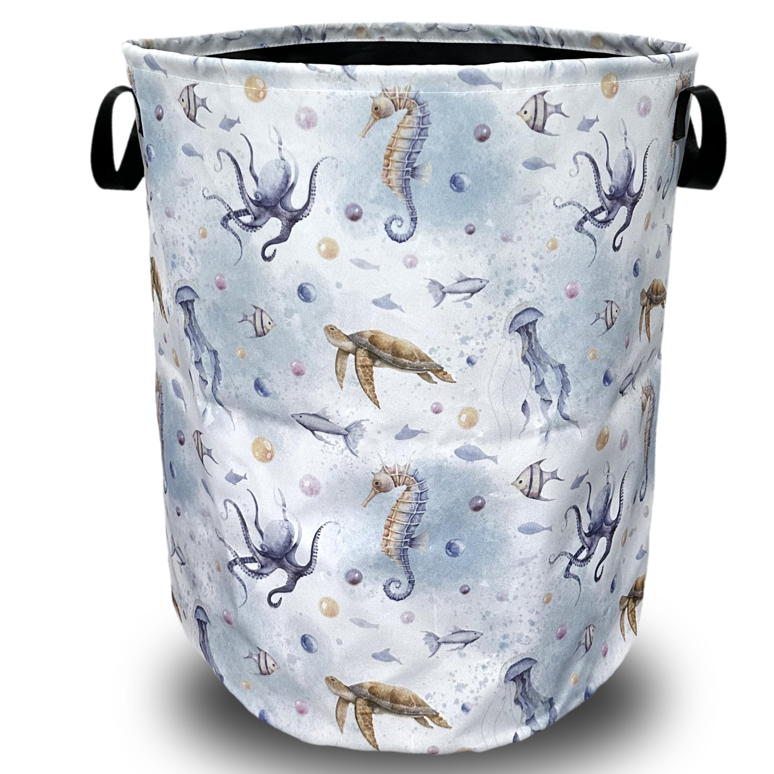 Colorful Octopus Seahorse Laundry Basket Foldable With Handles Tote Bag Oxford Cloth Funny Laundry Hamper Clothes Storage Bucket Toy Organizer 18.9" x