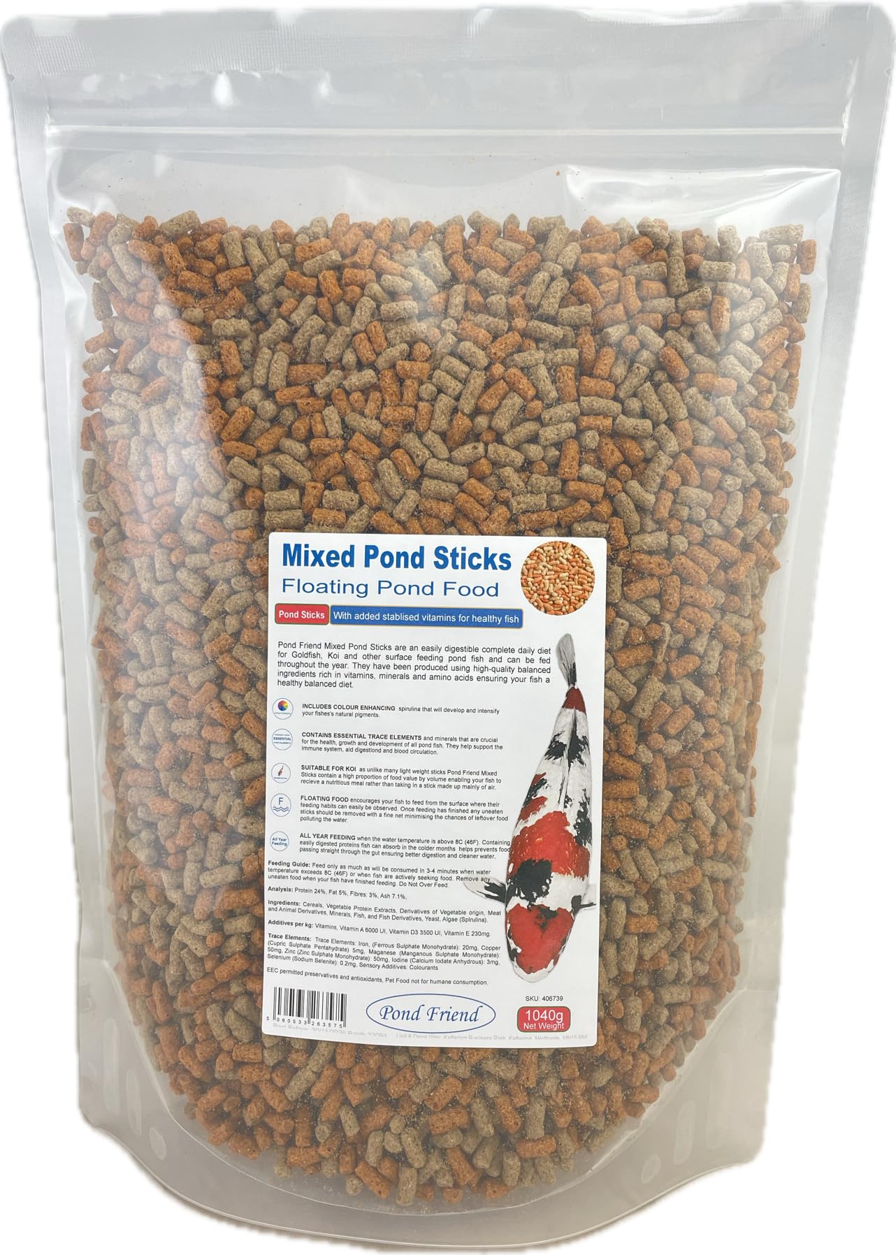 Pond Friend Mixed Fish Food Sticks 1040g – High-Weight Premium Floating Pellets for Koi Carp, Goldfish & Surface Feeding Pond Fish