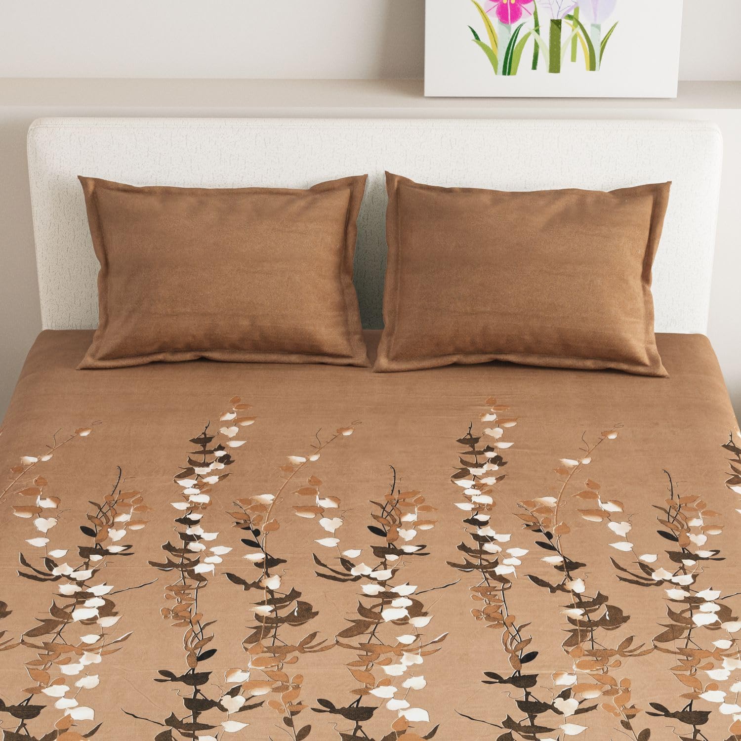 Dream Weaverz Super King Size Double Flat Bedsheet with 2 Pillow Covers | 220 Thread Count 100% Cotton Printed Bedsheet | Wrinklefree | 275 X 275 CMs, for Mattress Size Upto 10 Inches (Brown)-image-12