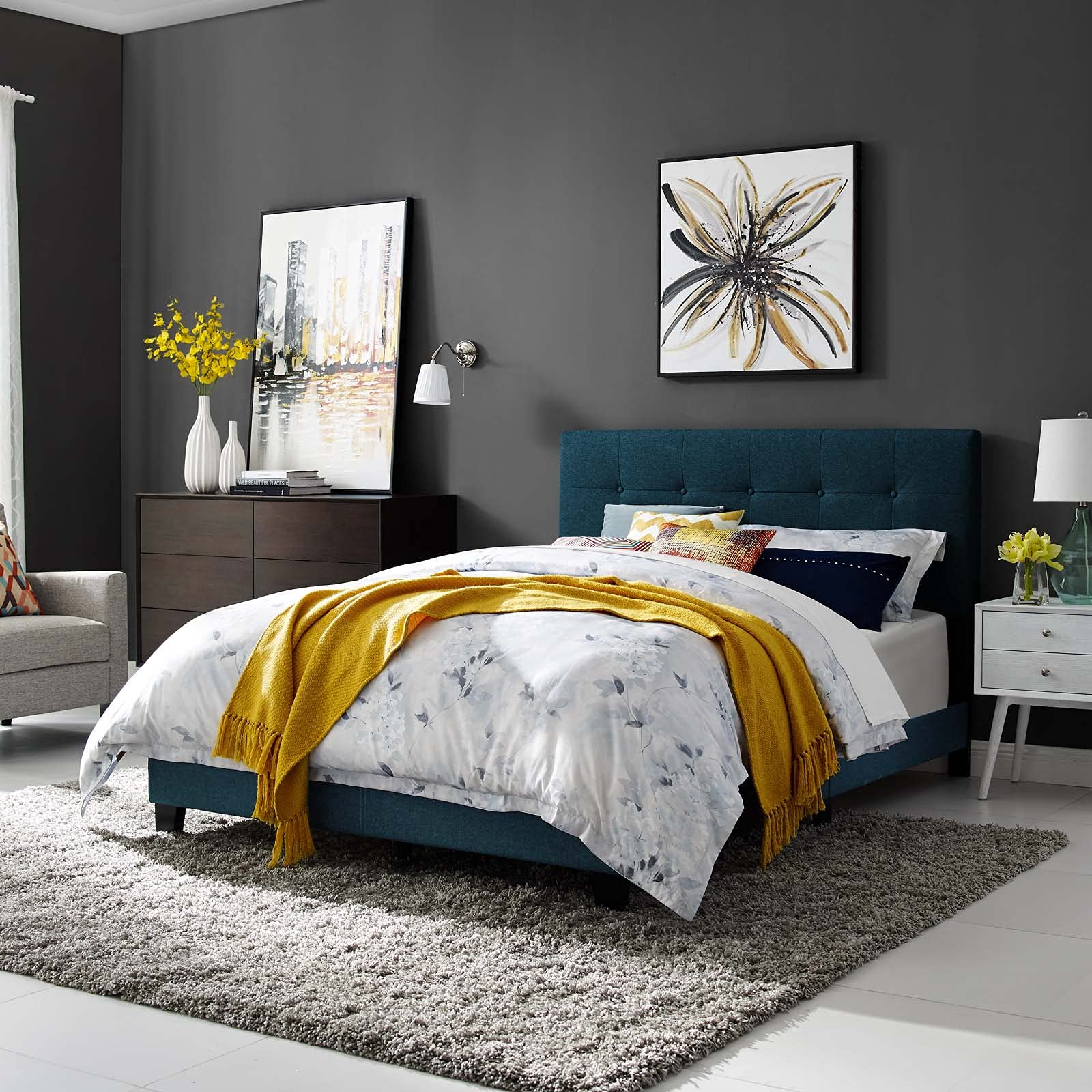 Modway Amira Tufted Fabric Upholstered Full Bed Frame With Headboard In Azure product thumbnail 3