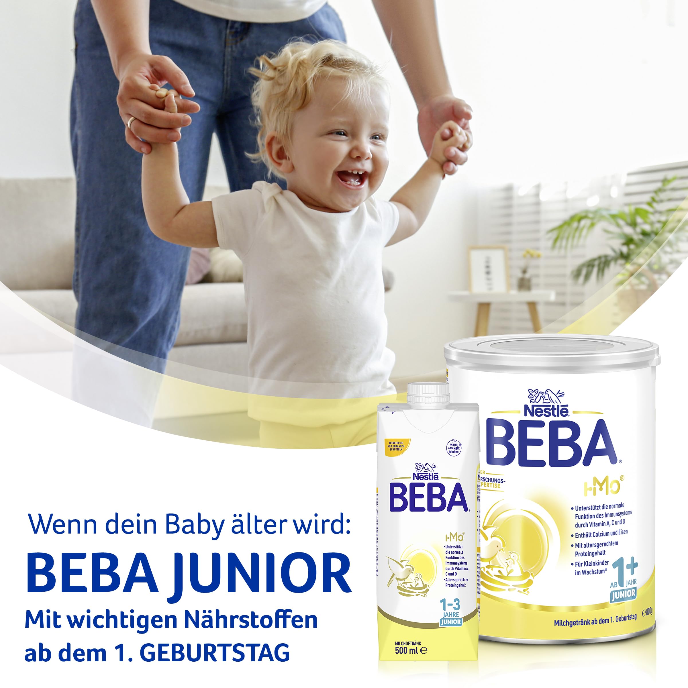 BEBA 3 - Folgemilch ab dem 10. Monat, Mit 5 HMO Komplex, Altersgerecht angepasster Proteingehalt, Nur Laktose, Ohne Palmöl, Ohne Fischöl, Babynahrung, Baby-Milchpulver, 6er Pack (6 x 800g)