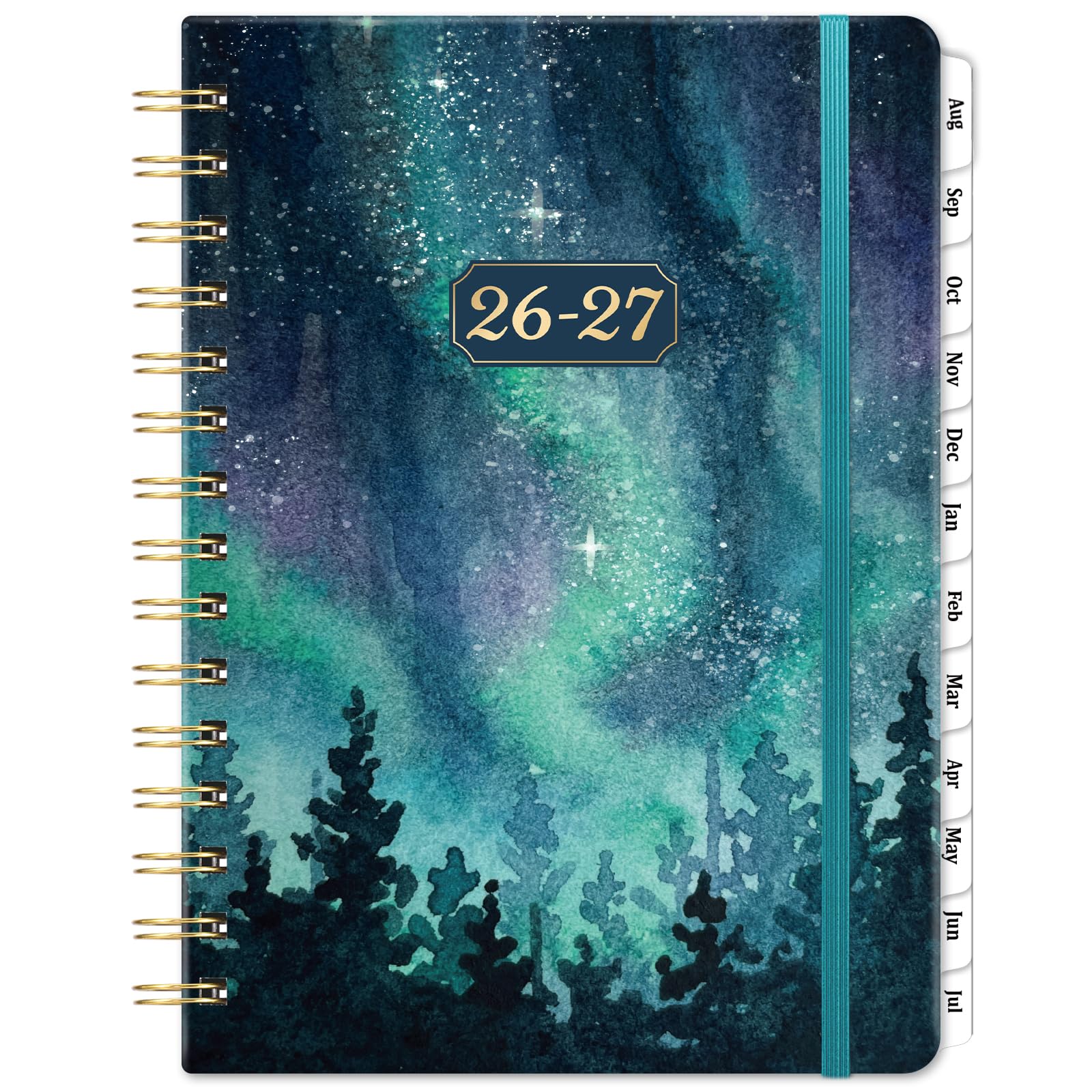 Academic Diary 2026-2027 - Diary 2026-2027 from Aug. 2026 to Jul. 2027, diary A5 Week to View with Hard Cover and Back Pocket, 21.3 x 14.7 x 1.6 cm - Green Aurora