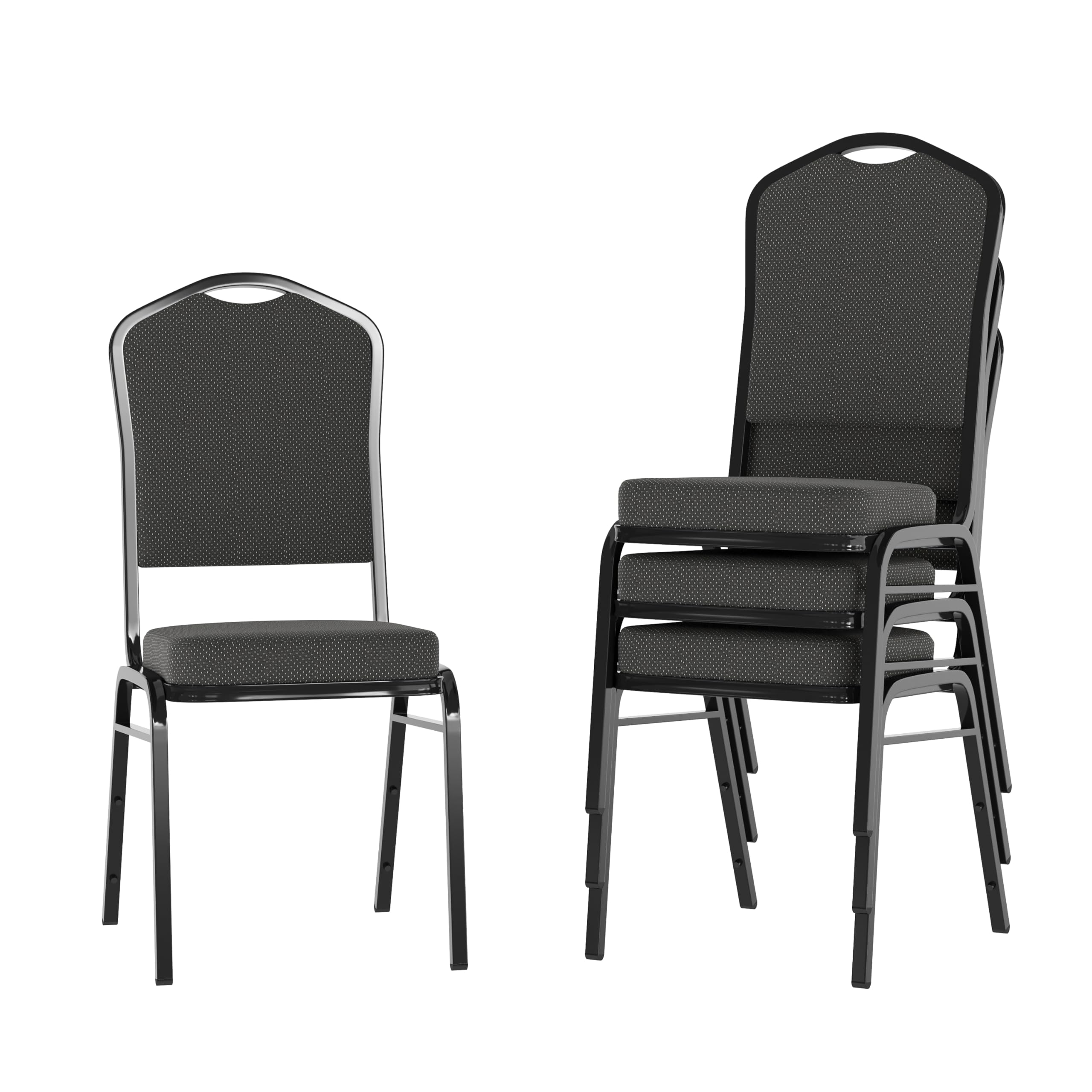 Flash Furniture Black Dot Patterned Fabric/Black Frame / Set of 4 / Classic Stacking Chairs