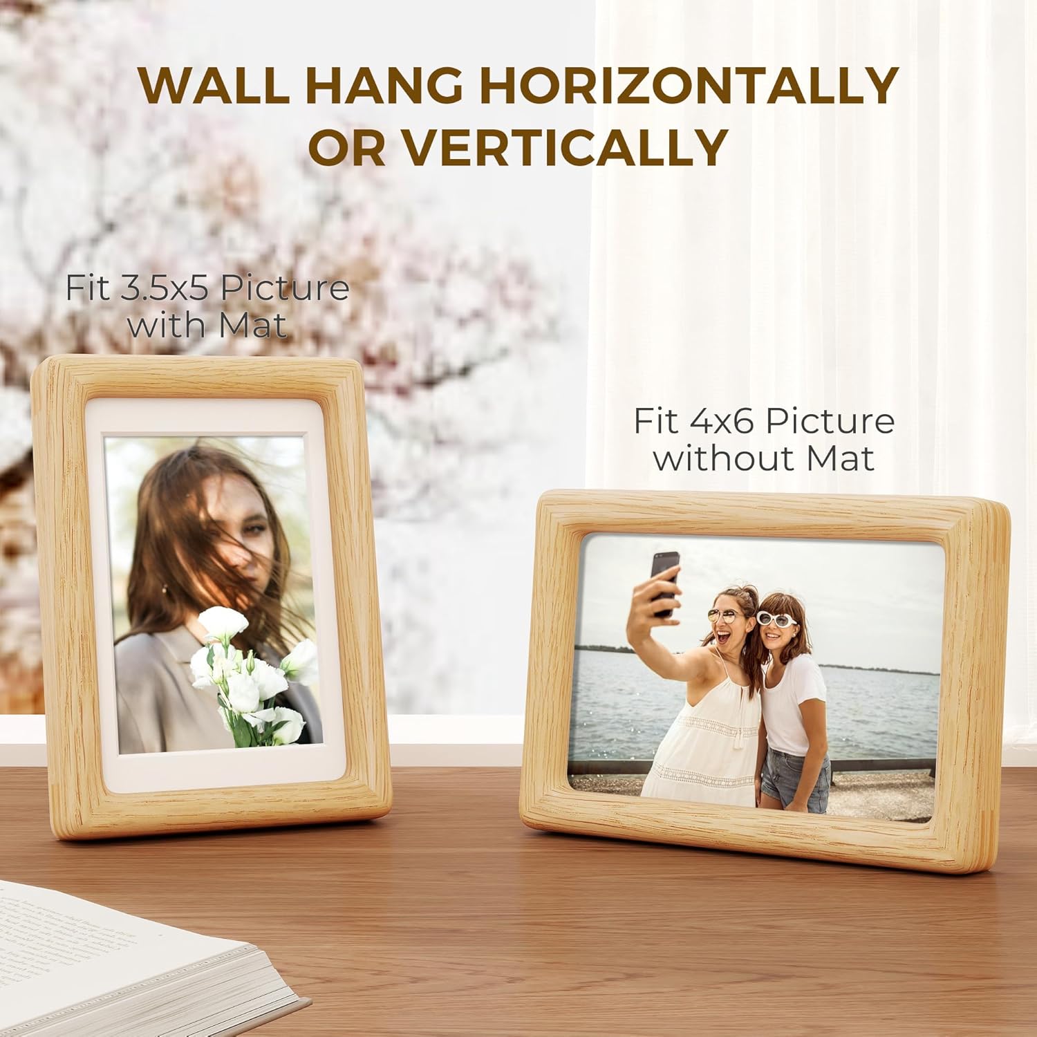 Acovy 4x6 Solid Wood Picture Frame, Natural White Oak Wood Photo Frame with Tempered Glass, Mortise and Tenon Rounded Corner 4 x 6 Wooden Frame Matted to 3.5x5 Photos, Wall or Tabletop Display