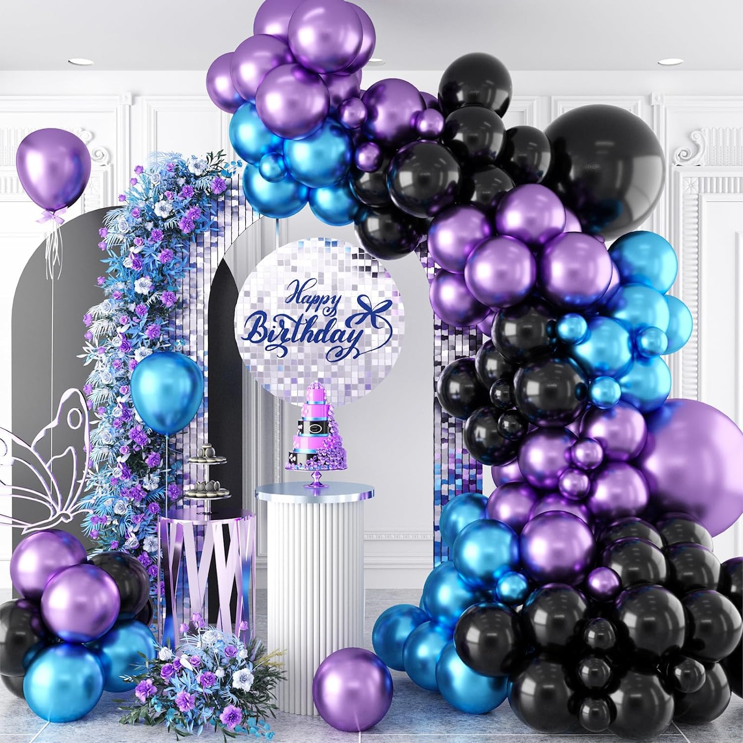 50 pcs Black Blue Purple Metallic Chrome Balloons for Birthday Decoration items celebration Anniversary Girls Boys Men Women