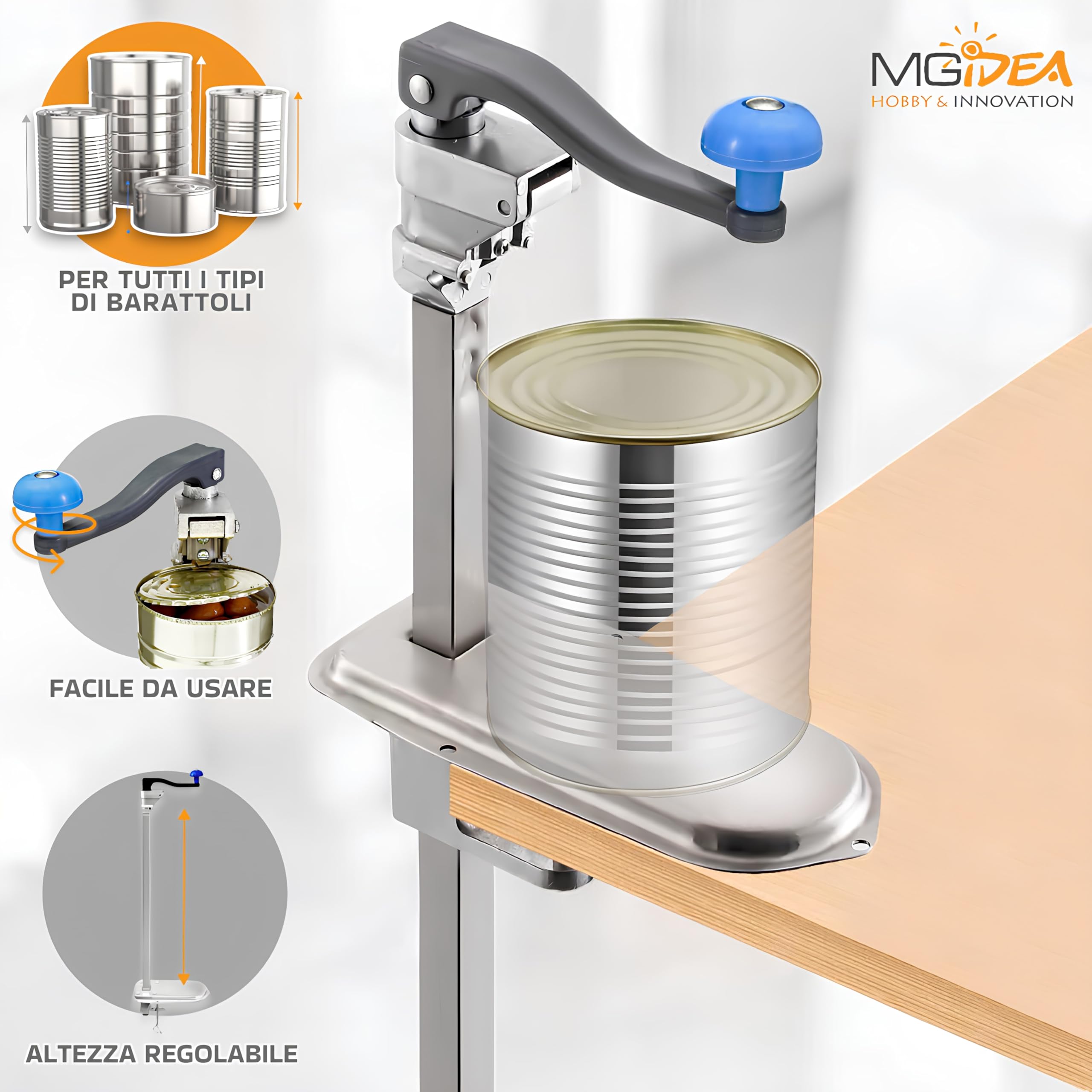 Apriscatole Professionale Lama Acciaio Altezza Regolabile 780mm Morsa da Tavolo