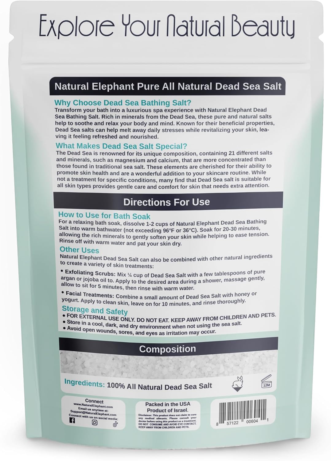 Dead Sea Bath Salt | 2 Pound Bag | Natural and e|
