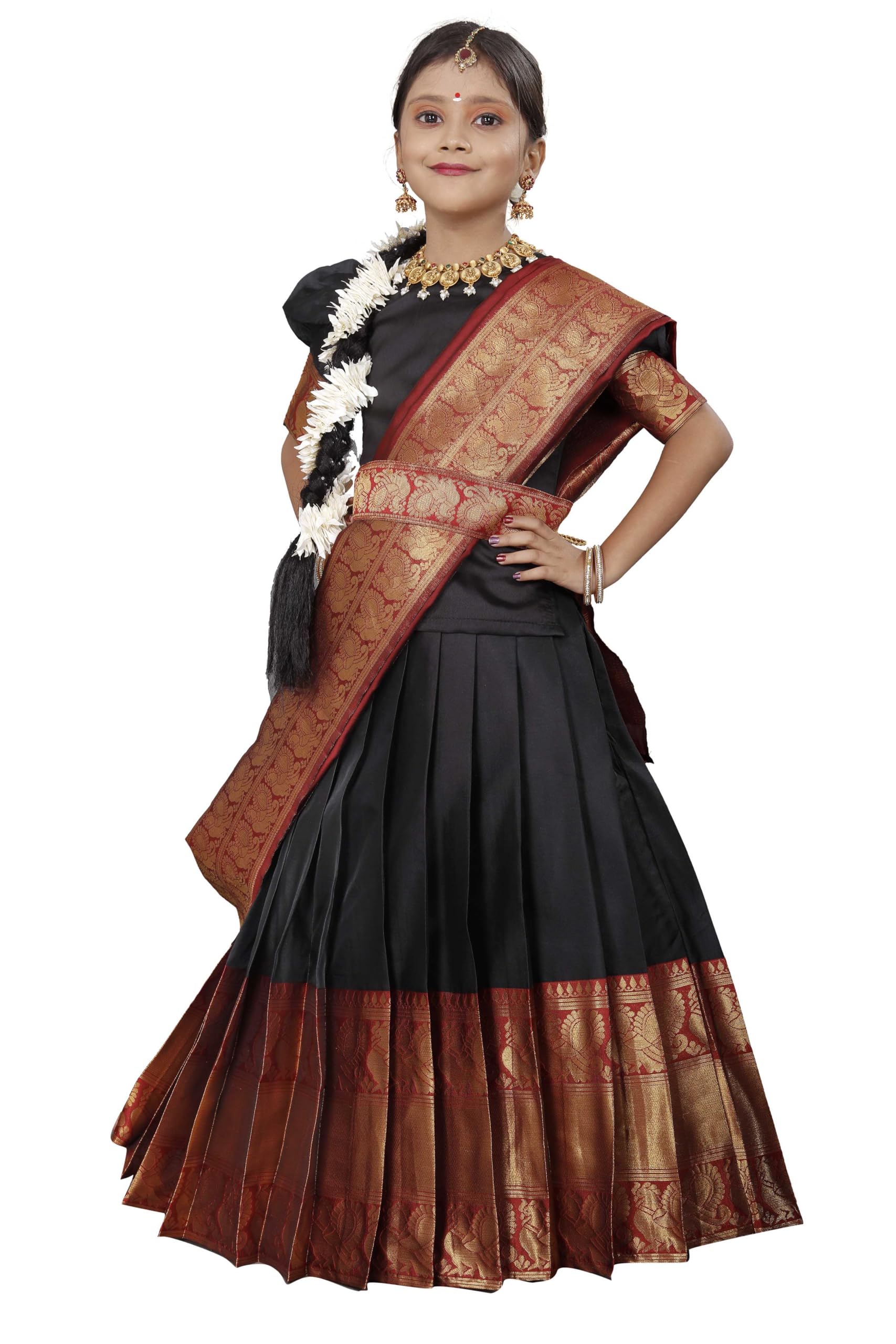 South Indian Traditional Unstitched Half Saree for Girls – Elegant & Customizable Festive Wear
