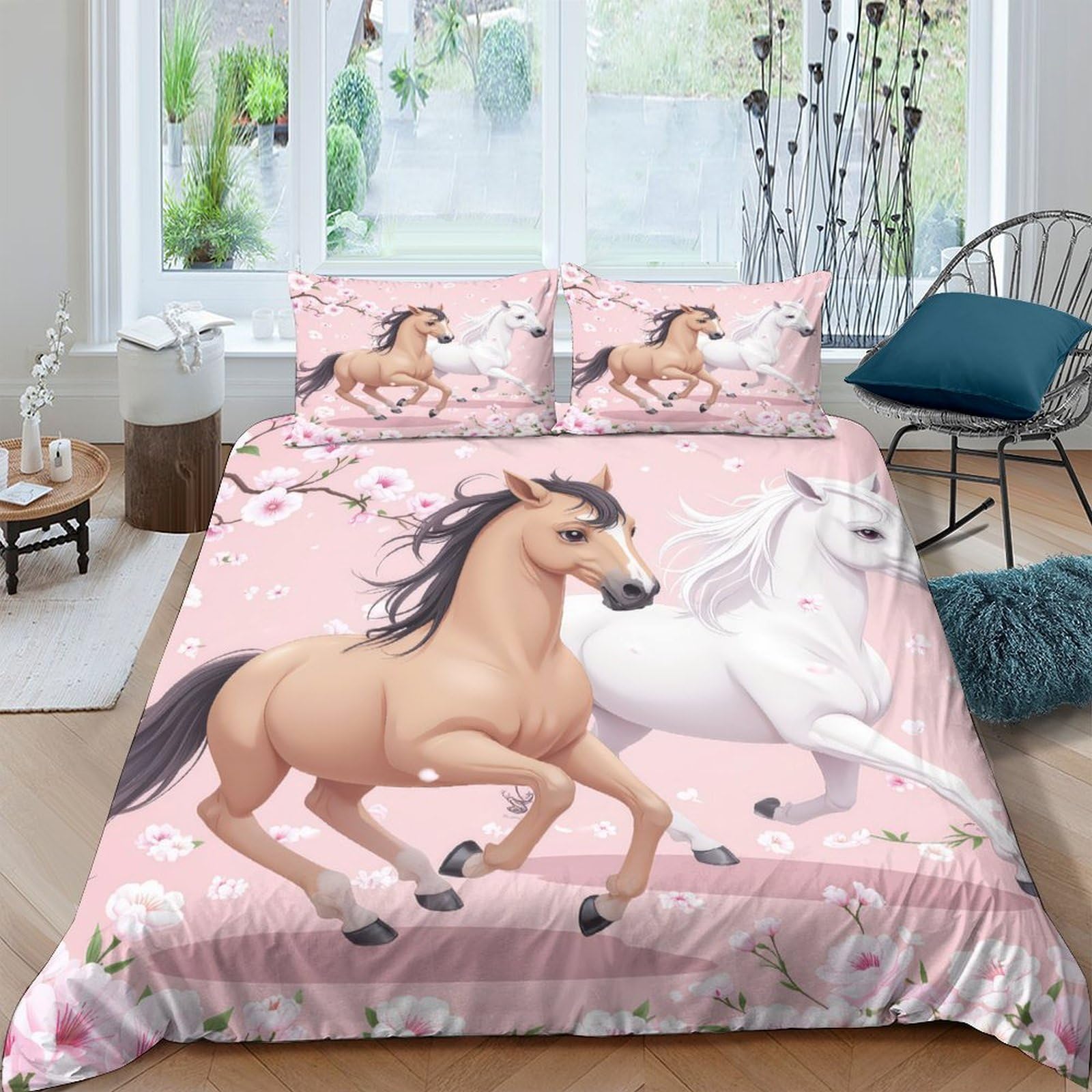 Ctjqhvkz Style-5 3D Printed Running Brown Horse Fitted Sheet Microfiber Soft Pink White Bed Cover For Bedroom Dorm Décor Single（135X200cm）