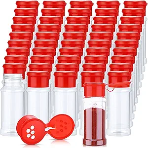 50 Pcs Plastic Spice Jars Bottles Spice Containers with Lid Seasoning Shaker 3.3fl Oz/100ml for Storing Herbs Powders Kitchen Camp