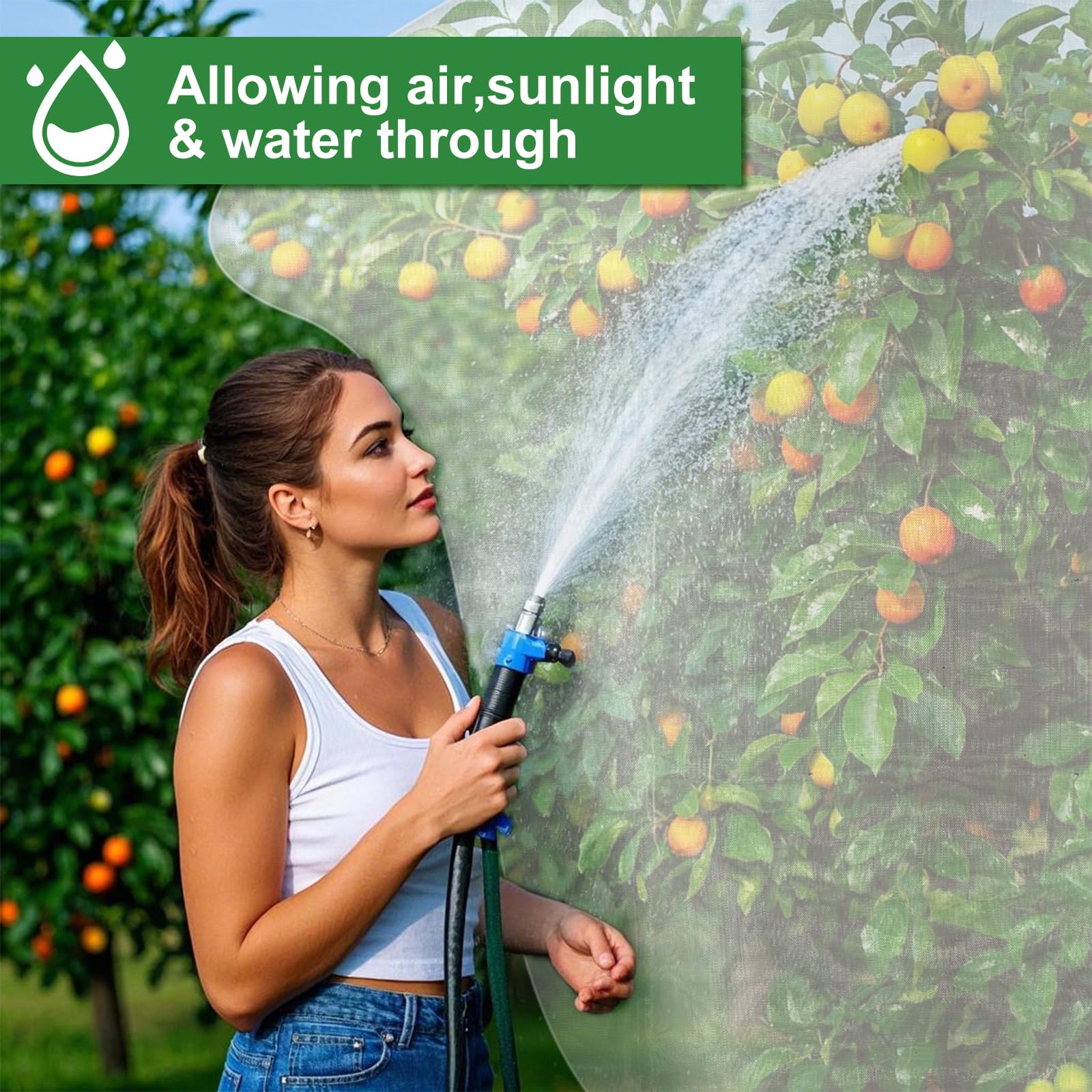 Paquete de 2 redes grandes para árboles frutales de 7.5 x 8.2 pies, cubierta de red de jardín con cremallera y cordón, red de barrera para insectos para proteger árboles frutales, arbustos, flores