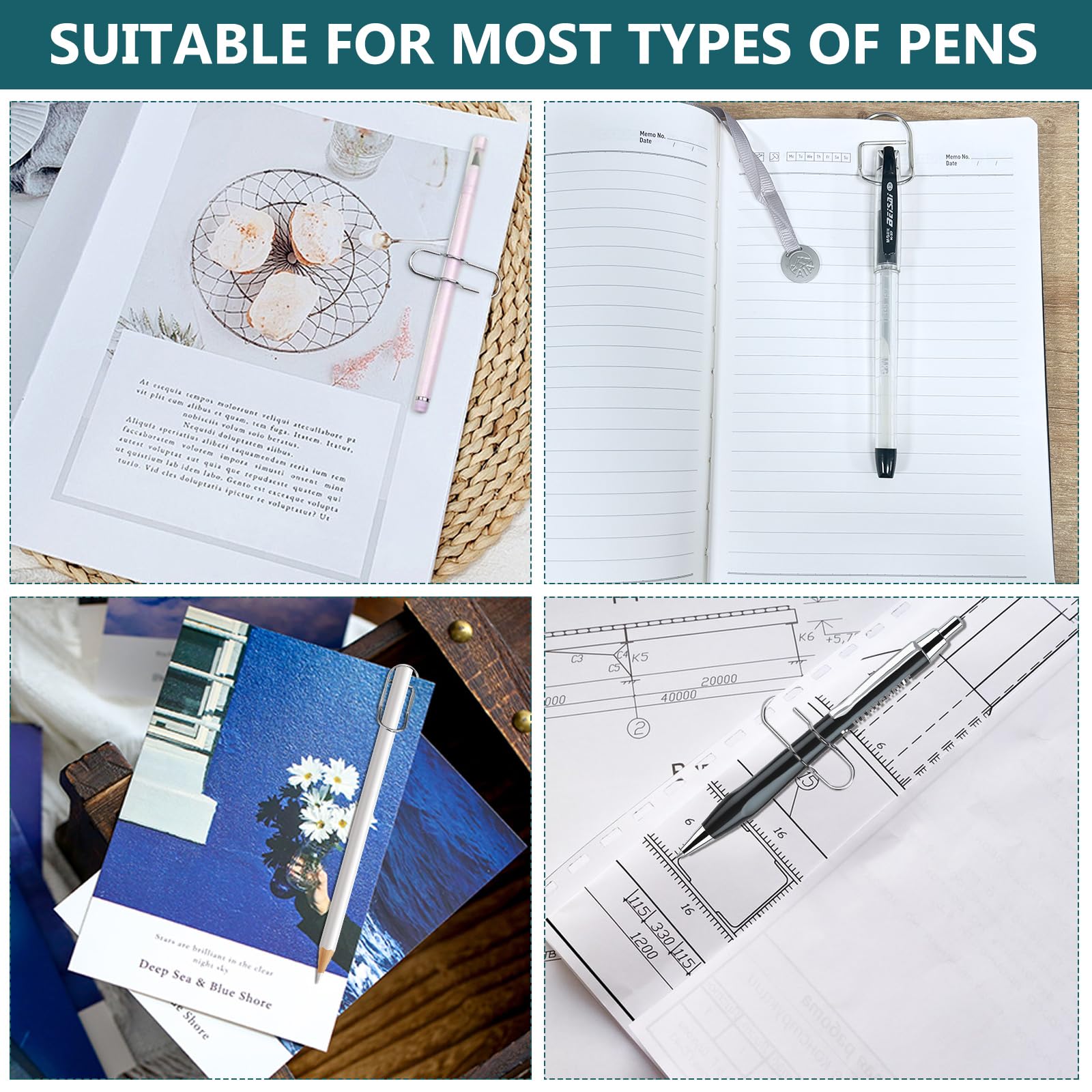 20 stuks pennenhouders, notitieboek, metaal, metalen penclip