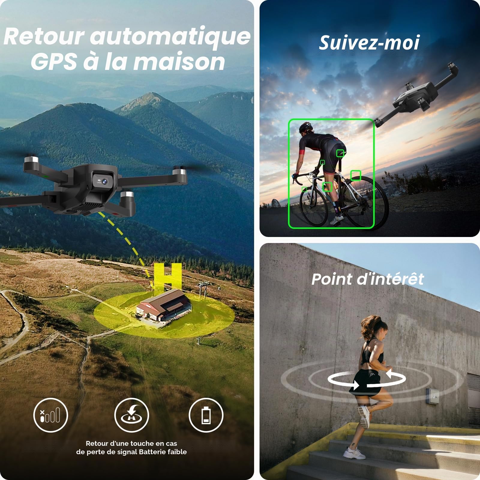 K600GPS Drone avec Caméra 1080P, Écran FPV 4,5", Retour Automatique à la Maison, Follow Me, Quadricoptère Télécommandé Pliable pour Adultes et Enfants Débutants, Autonomie de Vol de 22 Minutes