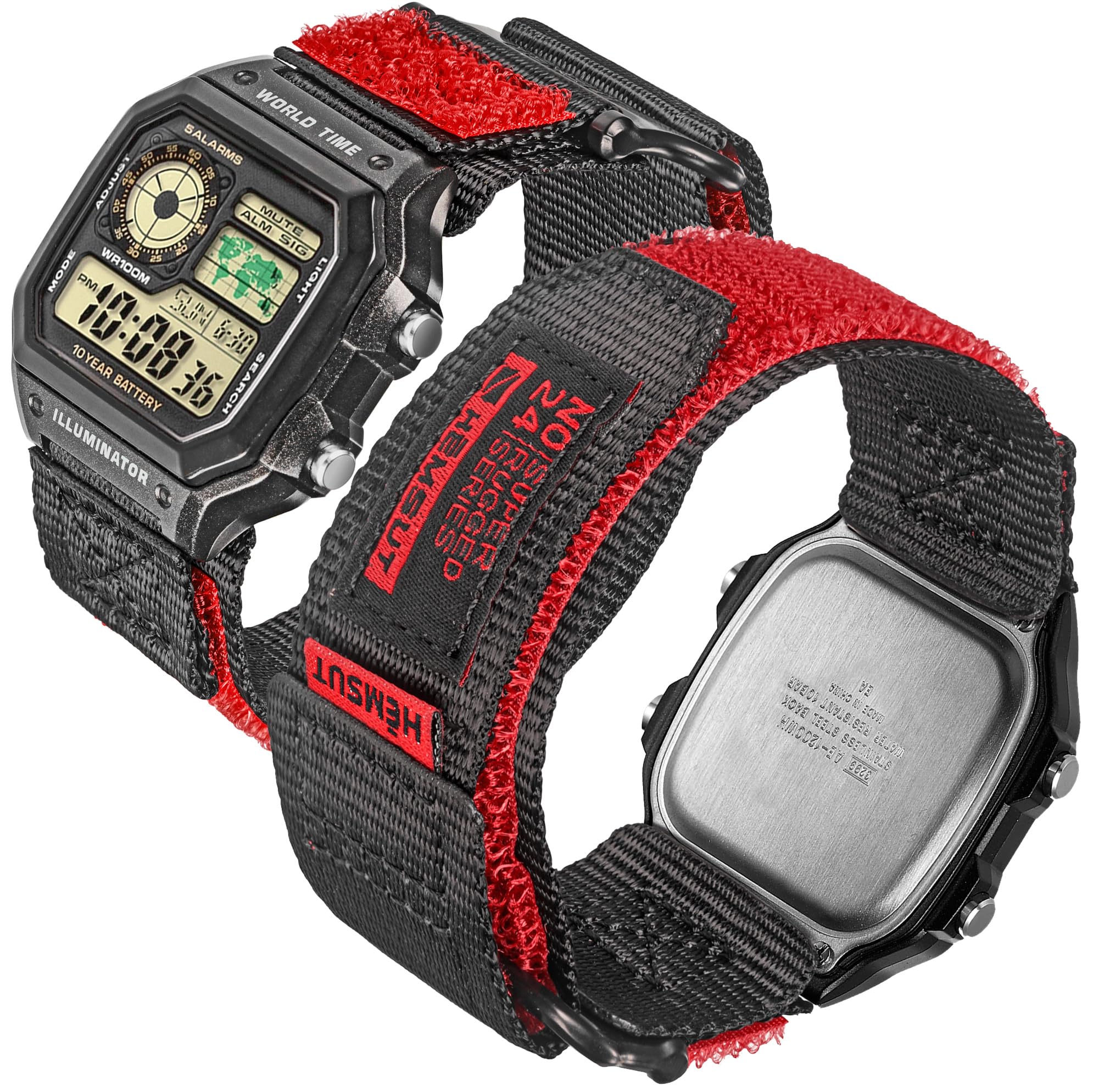 torbollo 18mm Durable Nylon Watch Band Compatible with CASIO DW-H5600, AE-1000W, AE-1100W, AE-1200, W-S200H, F-91W & More, Quick-Release Watch Strap | 2 Sizes (S: 6.4"-7.6", M: 7.2"-8.4")