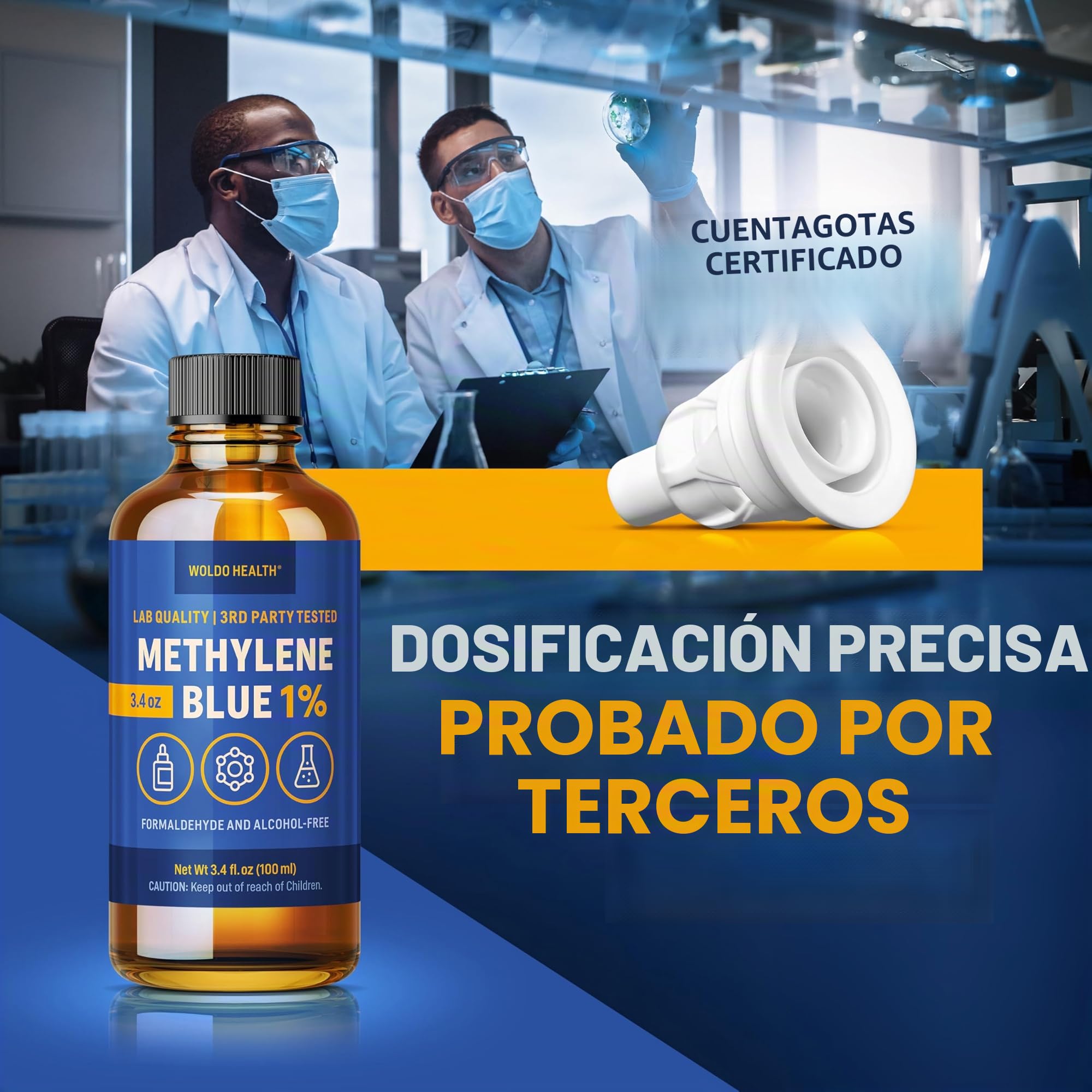 Azul de metileno 1% calidad farmacéutica con pipeta 100 ml - sin formaldehído, sin alcohol, protegido de la luz, pureza de laboratorio.