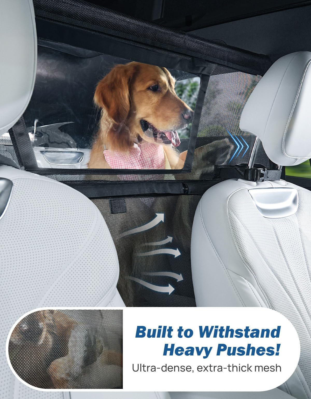 JOYTUTUS Rete di protezione per cani auto, rete di separazione con finestra di visualizzazione, griglia universale per cani, 132 x 79 cm, per auto, SUV, camion