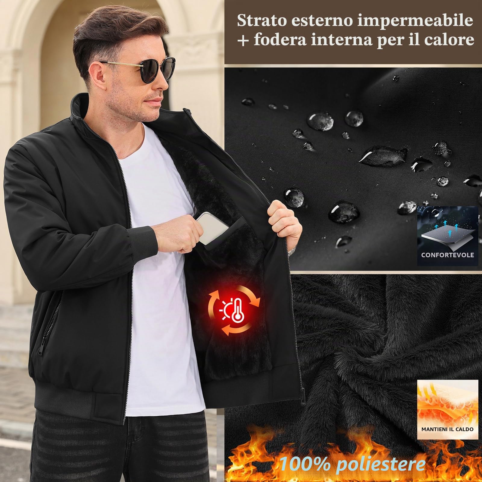 Xnova Giubbotto Invernale Uomo Leggero Giacca Bomber Uomo Militare Impermeabile Caldo Giubbino in Pile Antivento Casual Jacket Giubbotto da Lavoro con Zip e Tasche
