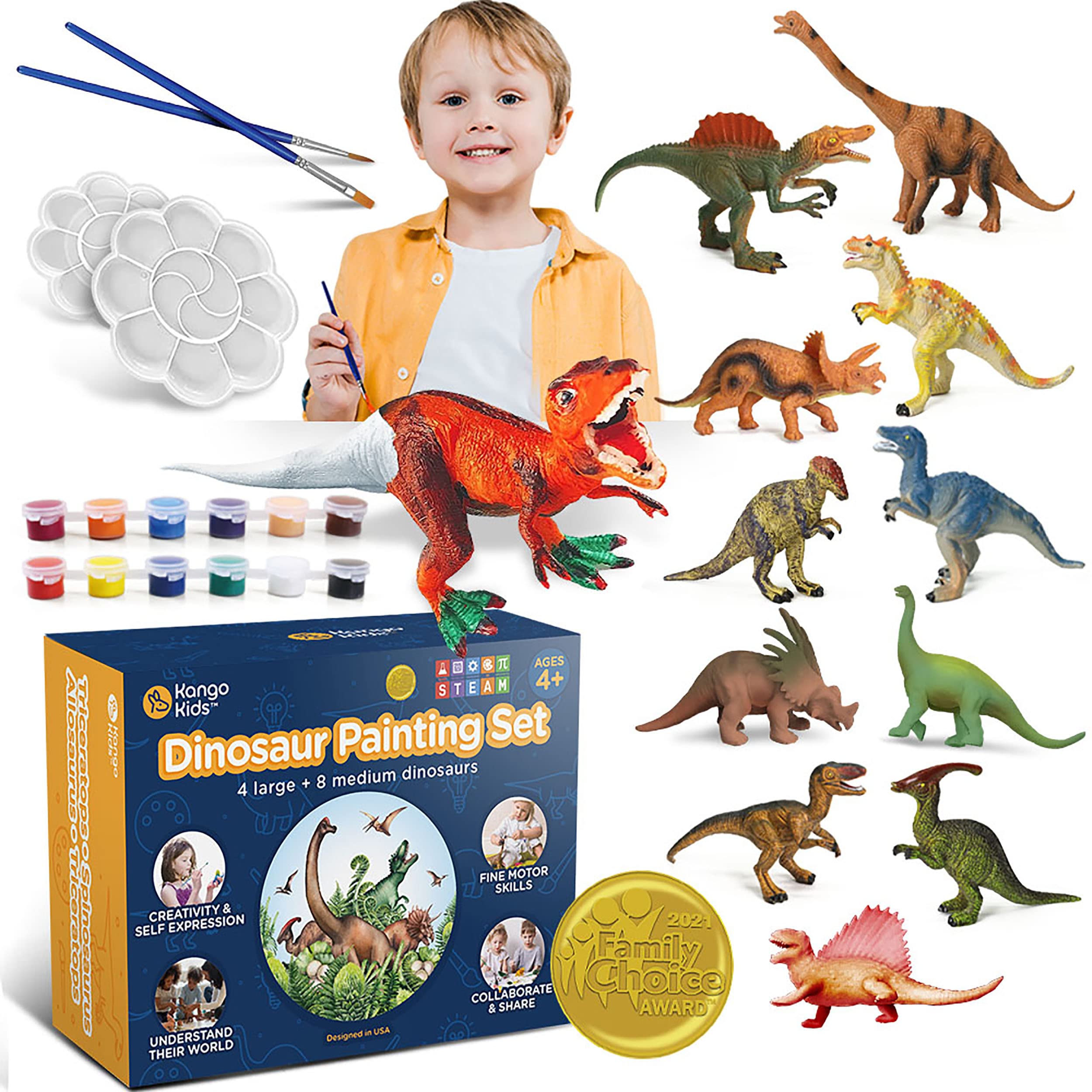EDUMAN Set De Pintura De Dinosaurios – Kit Creativo Para Niños Con Figuras De Dinosaurios Para Colorear