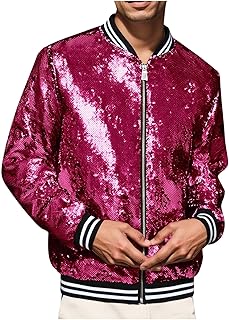 Disfraz de carnaval para hombre, con lentejuelas, chaqueta bomber holgada, moderna, brillante, chaqueta para el tiempo libre, ropa de discoteca de los años 70, color dorado brillante, chaqueta de