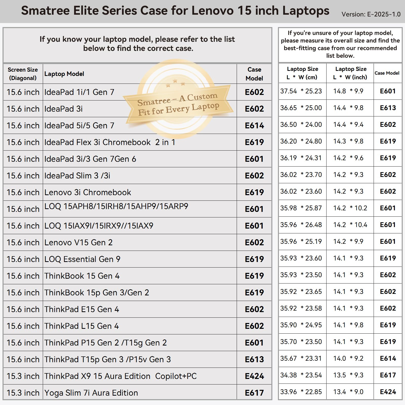 Smatree Pokrowiec na laptopa 38.9 cm do Lenovo ThinkPad X9 15 Aura Edition Copilot + torba na laptopa PC z kieszenią na akcesoria, zamek błyskawiczny YKK, opatentowana, odporna na wstrząsy konstrukcja
