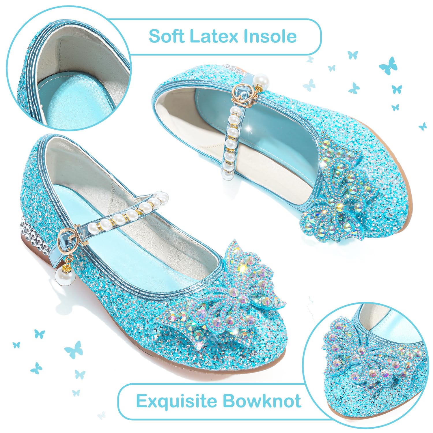Mädchen Mary Jane Prinzessin Schuhe Ballerinas mit Absatz Glitzer Schuhe Abendschuhe Kinder Cosplay Schuhe Partys Hochzeiten Schulschuhe Blau EU29