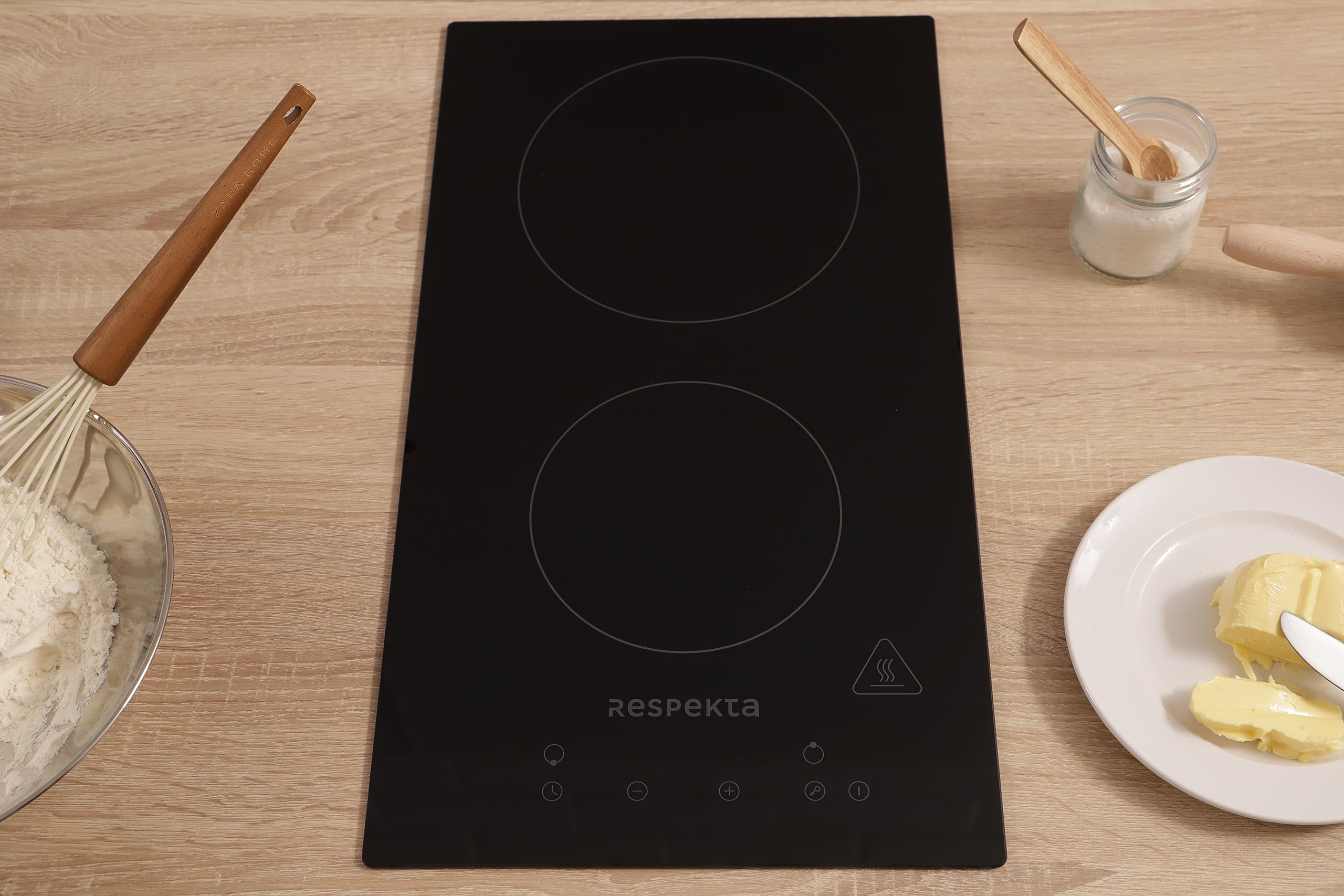 Respekta Rahmenloses Domino-Glaskeramikkochfeld autark / 2 Platten Kochfeld mit Stecker / 9 Leistungsstufen/Touch Control/Kindersicherung/Timer / 30 cm/in schwarz / KM9130T-28