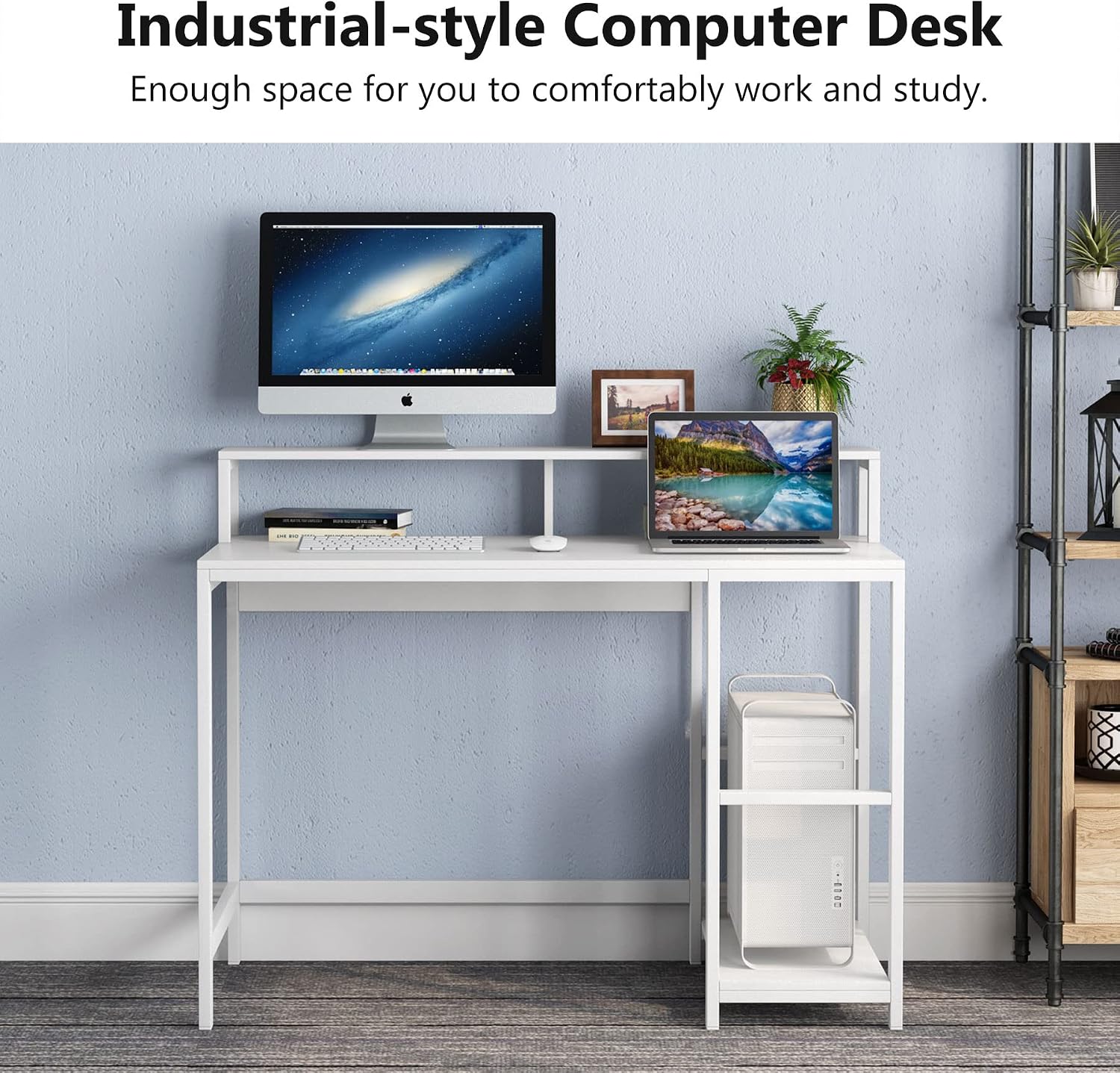 Tribesigns Computer Desk Writing Desk Study Desk Computer Workstations PC Desk Table with Metal Frame, 2 Shelves for Home Office, Living Room, Bedroom Easy To assemble