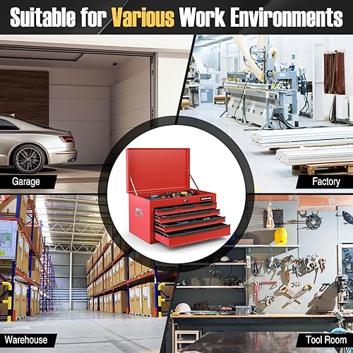 Miniatura 7 de ERGOMASTER Caja de herramientas de acero, caja de herramientas de metal de 24 pulgadas con 6 cajones, caja de herramientas de almacenamiento