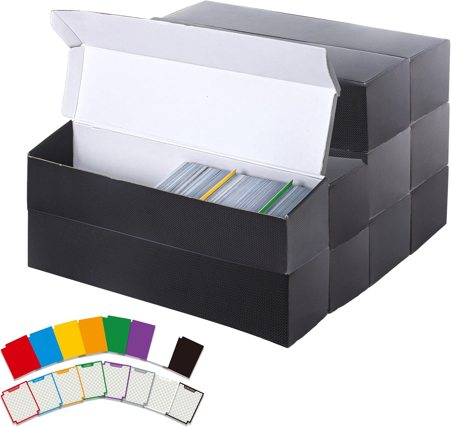 10 Pack Trading-Card-Cardboard Storage Boxes, 3120 Count Black Corrugated-Cardboard Storage Bins with Dividers & Labels for TCG/Magic/Mtg/Baseball/Game storage and Collection,Assemby Required