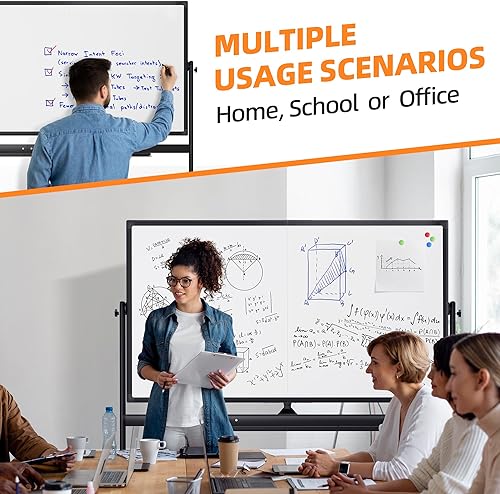 Miniatura 7 de Pizarra blanca rodante, pizarra blanca de 48 x 60 pulgadas con soportes movibles de borrado en seco sobre ruedas, pizarra blanca grande de doble