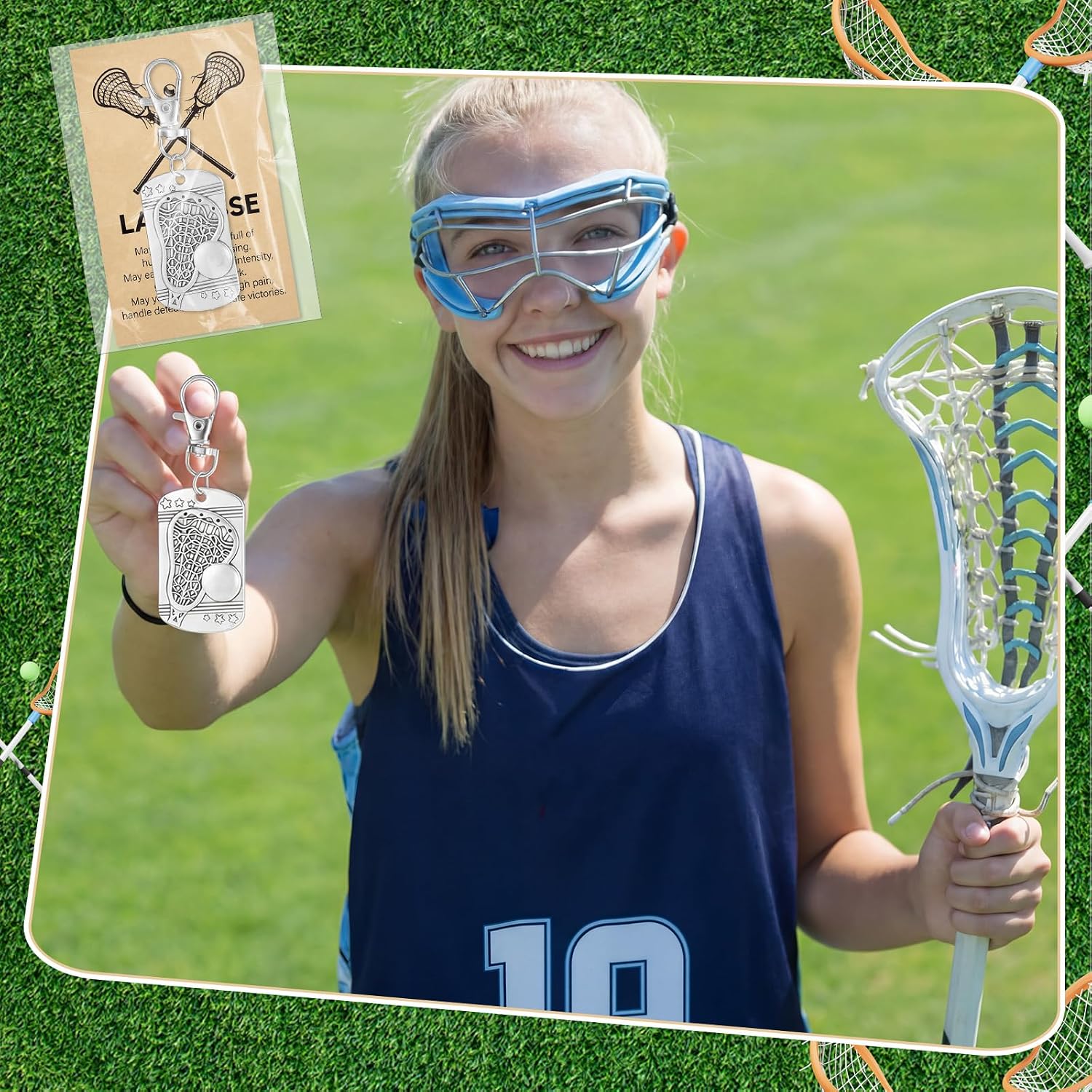 Tondiamo 18 Lacrosse Gift for Boys Lacrosse Keychains Bulk and Cards with Opp Bags Custom Jewelry Gift Accessories for Boys Senior