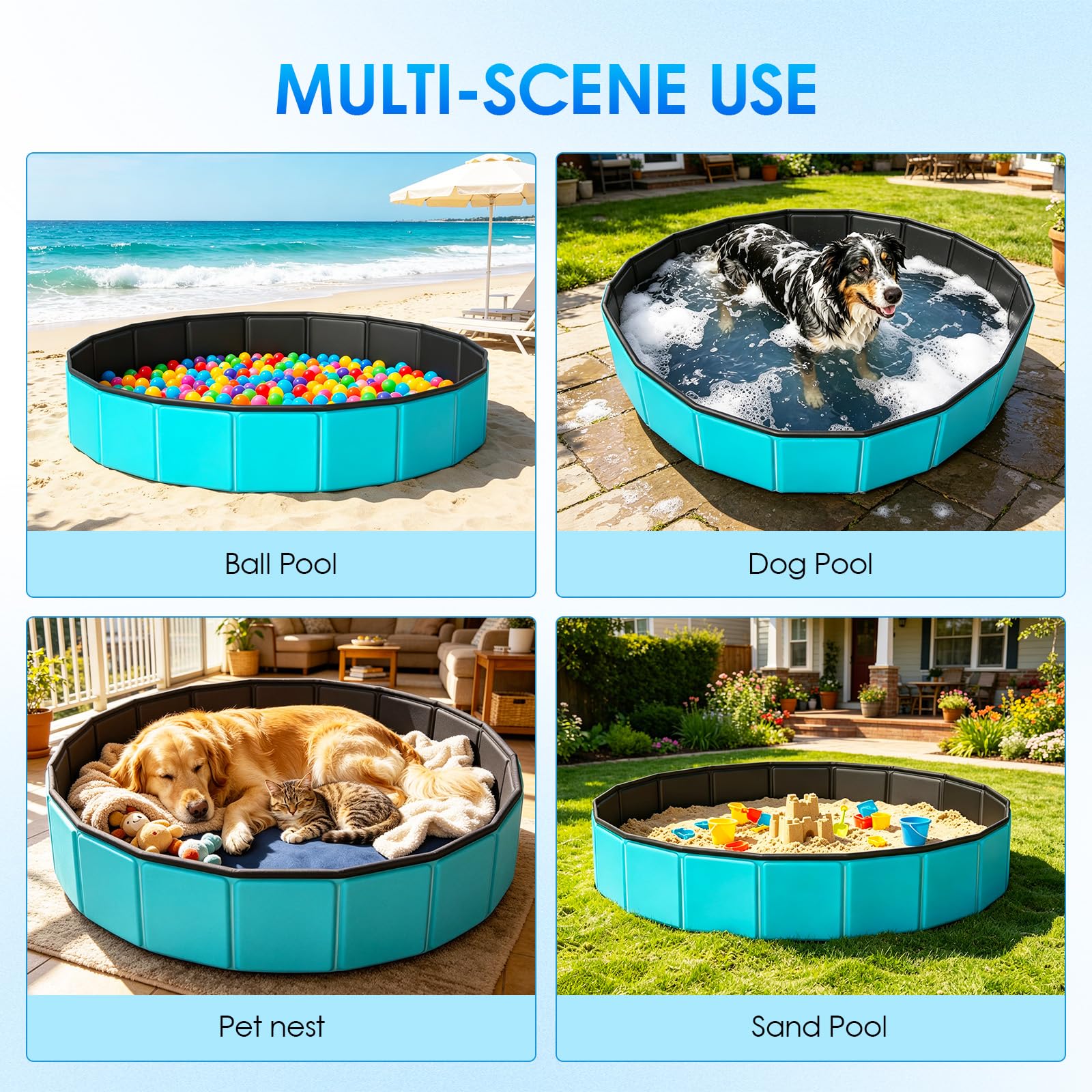 HAIKE Piscine pliable pour chien, baignoire pliable pour animaux de compagnie, pataugeoire portable pour chiens de petite, moyenne et grande taille, chats et enfants, piscine intérieure ou extérieure