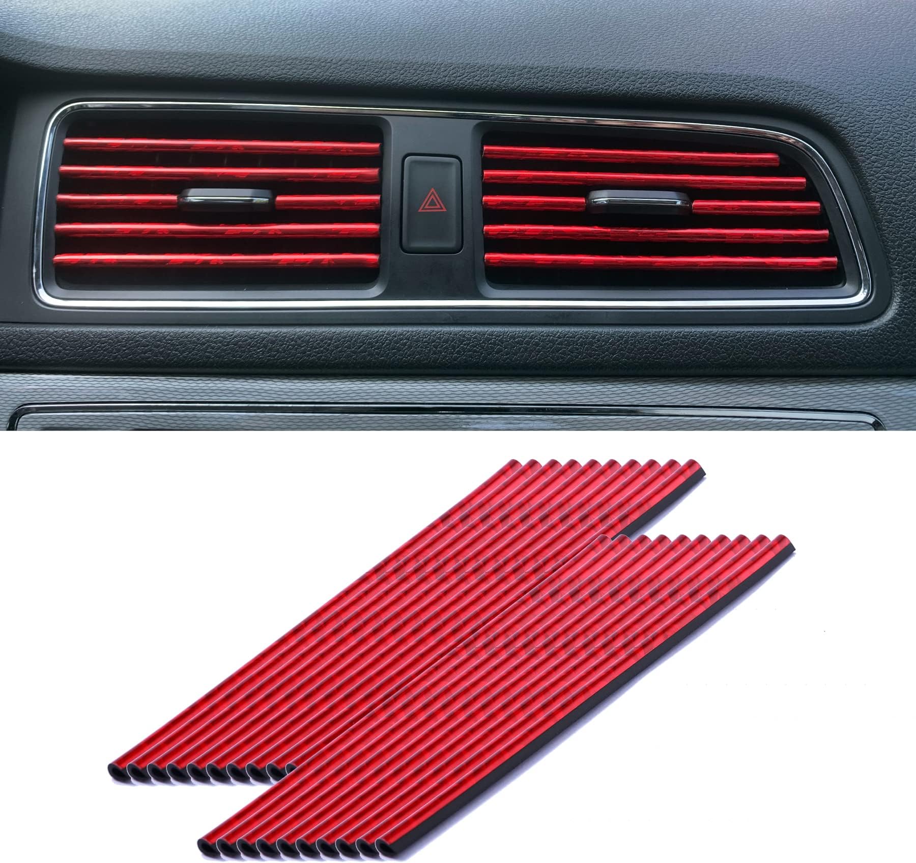 LivTee 20 Pieces Car Air Conditioner Decoration Strip for Vent Outlet, Universal Waterproof Bendable Air Vent Outlet Trim Decoration, Car Interior Accessories (Shiny red)