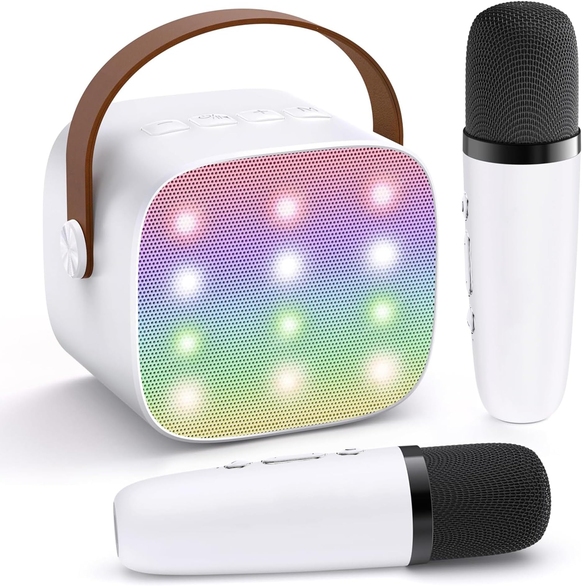 YLL Mini Karaoke Machine for Kids Adults, Portable Bluetooth Speaker with 2 Wireless Microphones,Toys Birthday Gifts for Girls 4, 5, 6, 7, 8, 9, 10, 11, 12+ Years Old Toddler Teens(White)