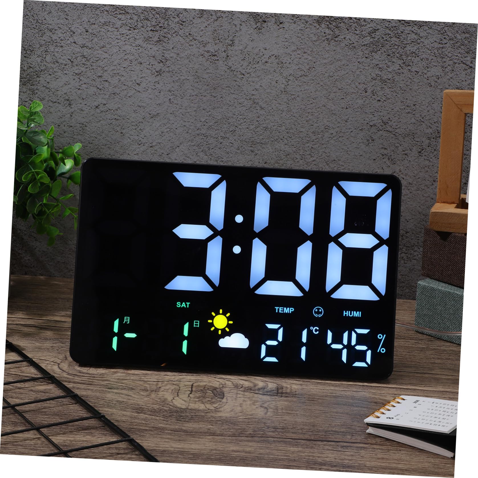 GALPADA Orologio Digitale da Parete LED Nero Grande Display e Allarme | Temperatura Interna, Calendario Integrato, Plastico per Ufficio e Soggiorno