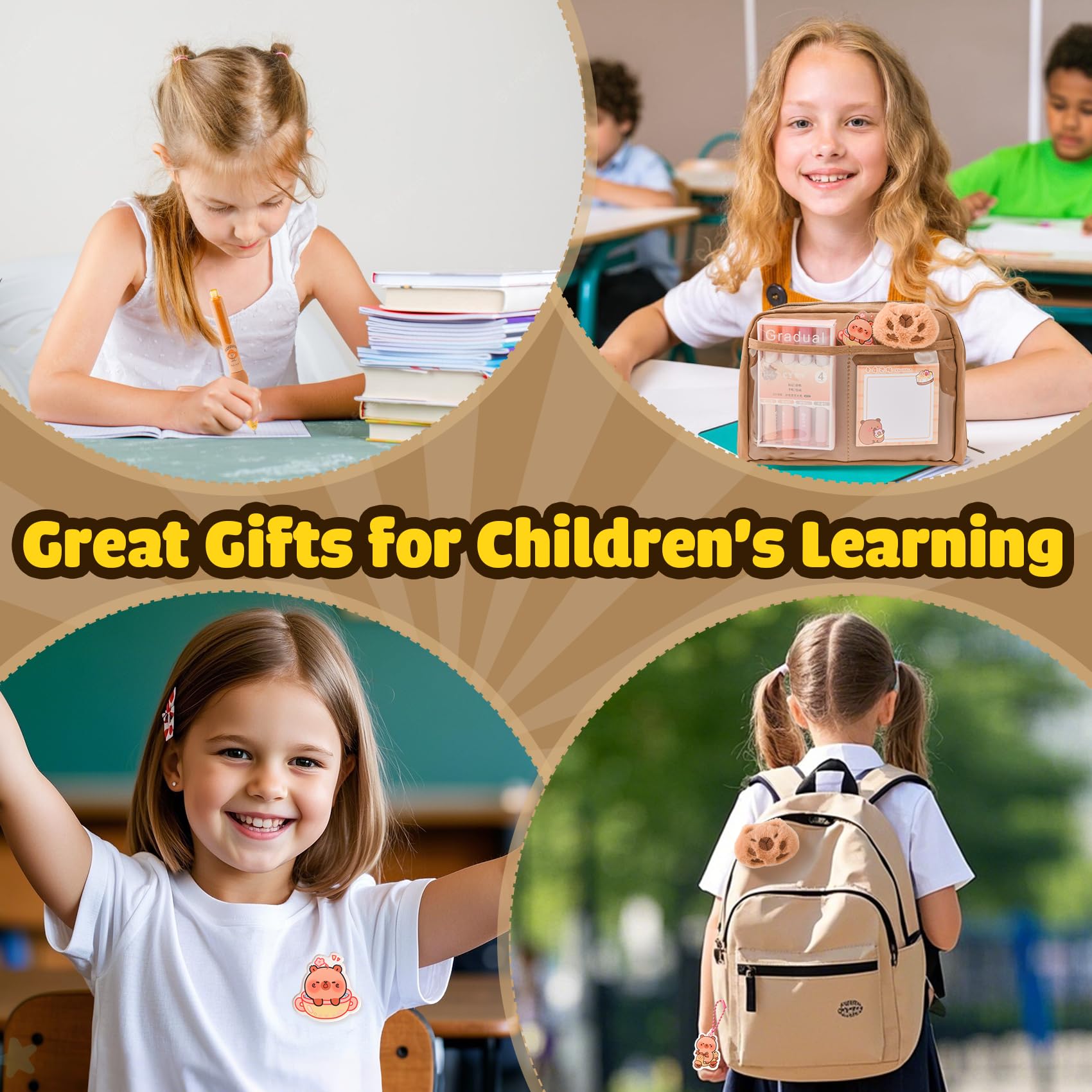 Capybara Schreibwaren Set, Capybara Federmäppchen mit Fächern, Süßes Capybara Mäppchen Geschenkset für Kinder & Schüler, Inkl. Stifte, Clips, Linealen und Mehr, für Schule, Büro, Kunst