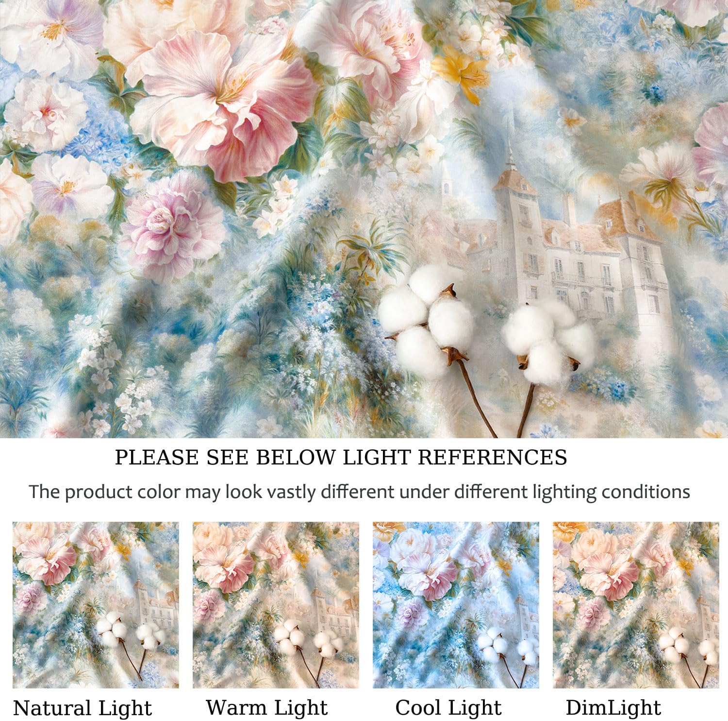 Zusbest King Size Sheets Luxury Floral Bed Sheet Set 100% Cotton, Satin Weave Soft Breathable for Hot Sleepers Romantic Peony Flowery Printed Cottagecore Bedding Deep Pocket 17.5‘’ Bed Set 4Pcs - Image 6