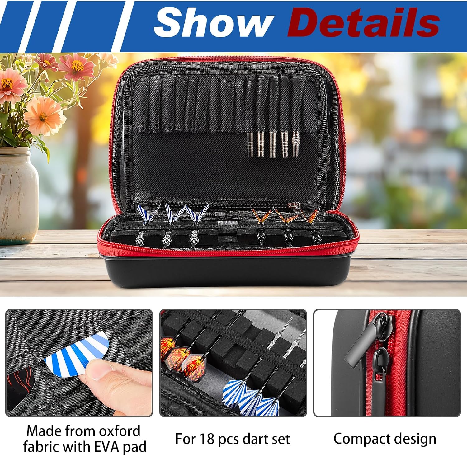 Teenyyou EVA Hard Shell Dart Case Protective Case Storage for 18 Piece Dart Set Tips Flights Shafts and More Accessories Compatible with Steel and Soft Tips